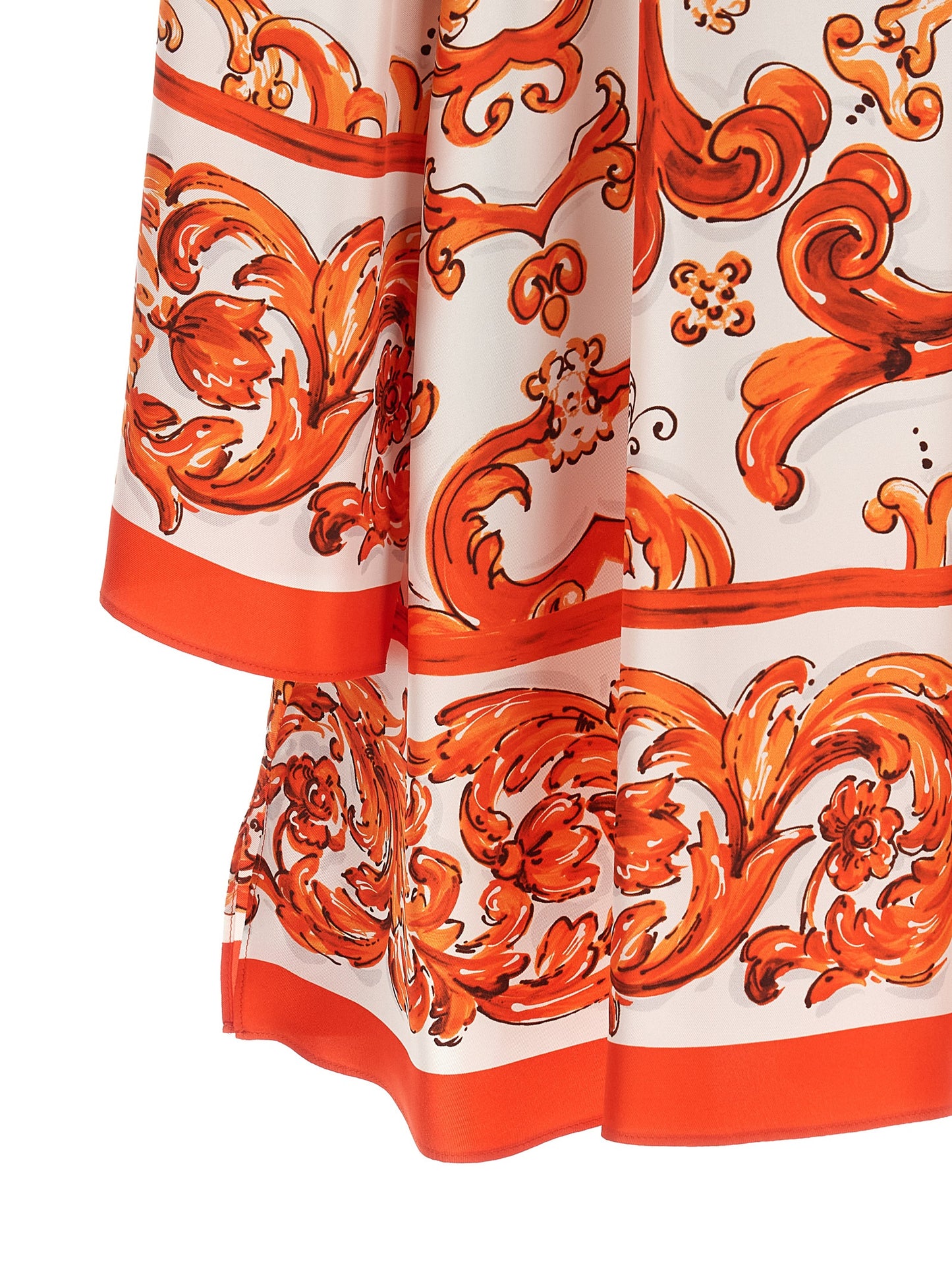 Dress by Dolce & Gabbana for women in silk twill orange, white, patterned & print features an eye catching silhouette with a sophisticated , elegant , and a refined short mini for a eye catching aesthetic.