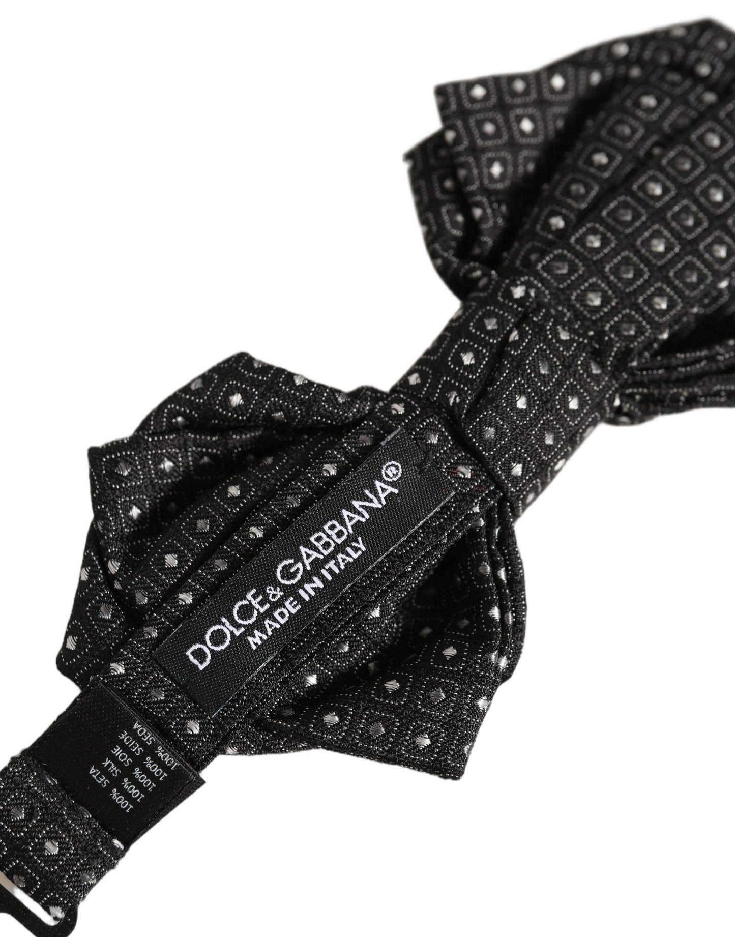 Dolce & Gabbana Men Black Polka Dot Silk Adjustable Neck Papillon Bow Tie