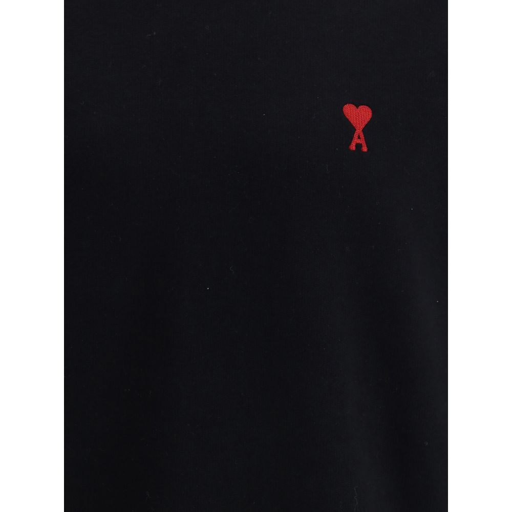 Sweatshirt by Ami Paris for men in cotton black showcases a slouchy chic silhouette, artfully detailed with a slouchy chic crew neckline and for a slouchy chic finish.