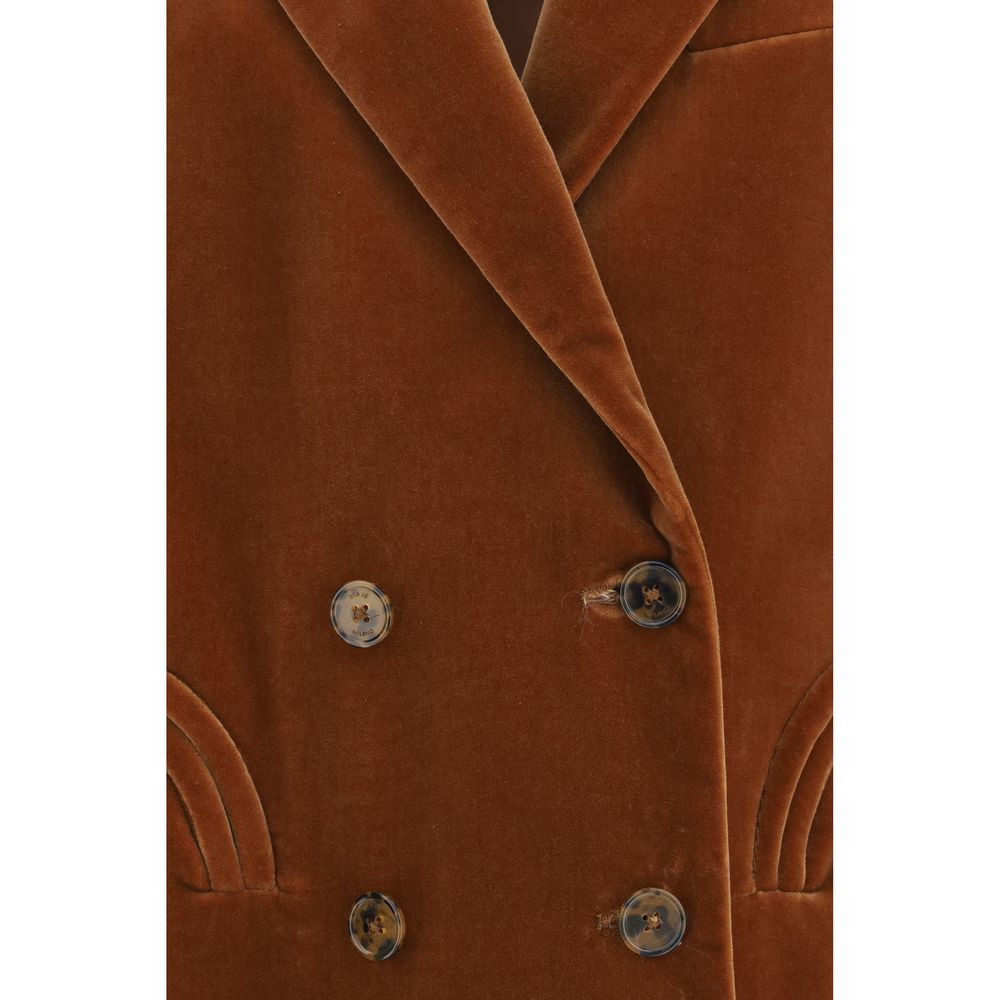 Blazer by Blazé Milano for women in velvet cotton brown, jacquard & signature features an sartorial silhouette, showcasing a sophisticated and sartorial for a truly sartorial finish.
