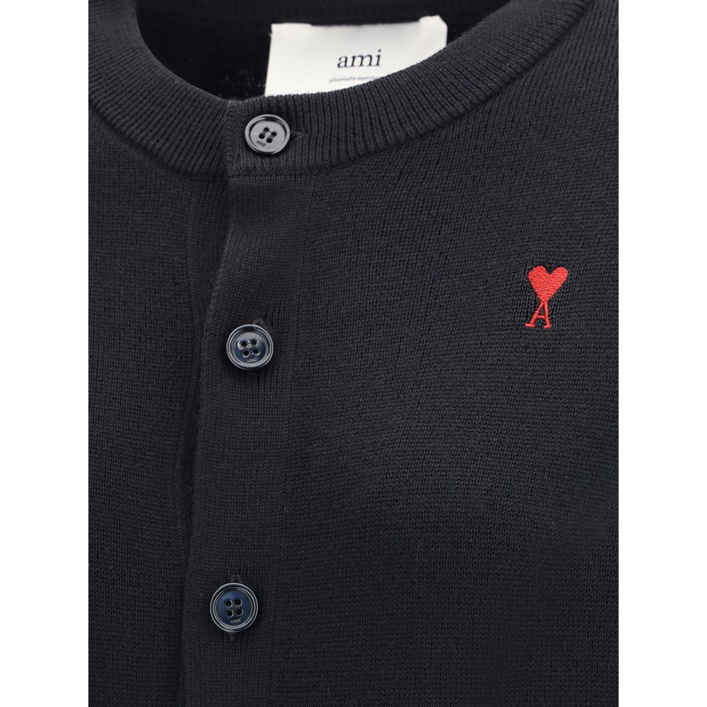 Ami Paris Women's Regular Fit Merino Wool Cardigan - Black