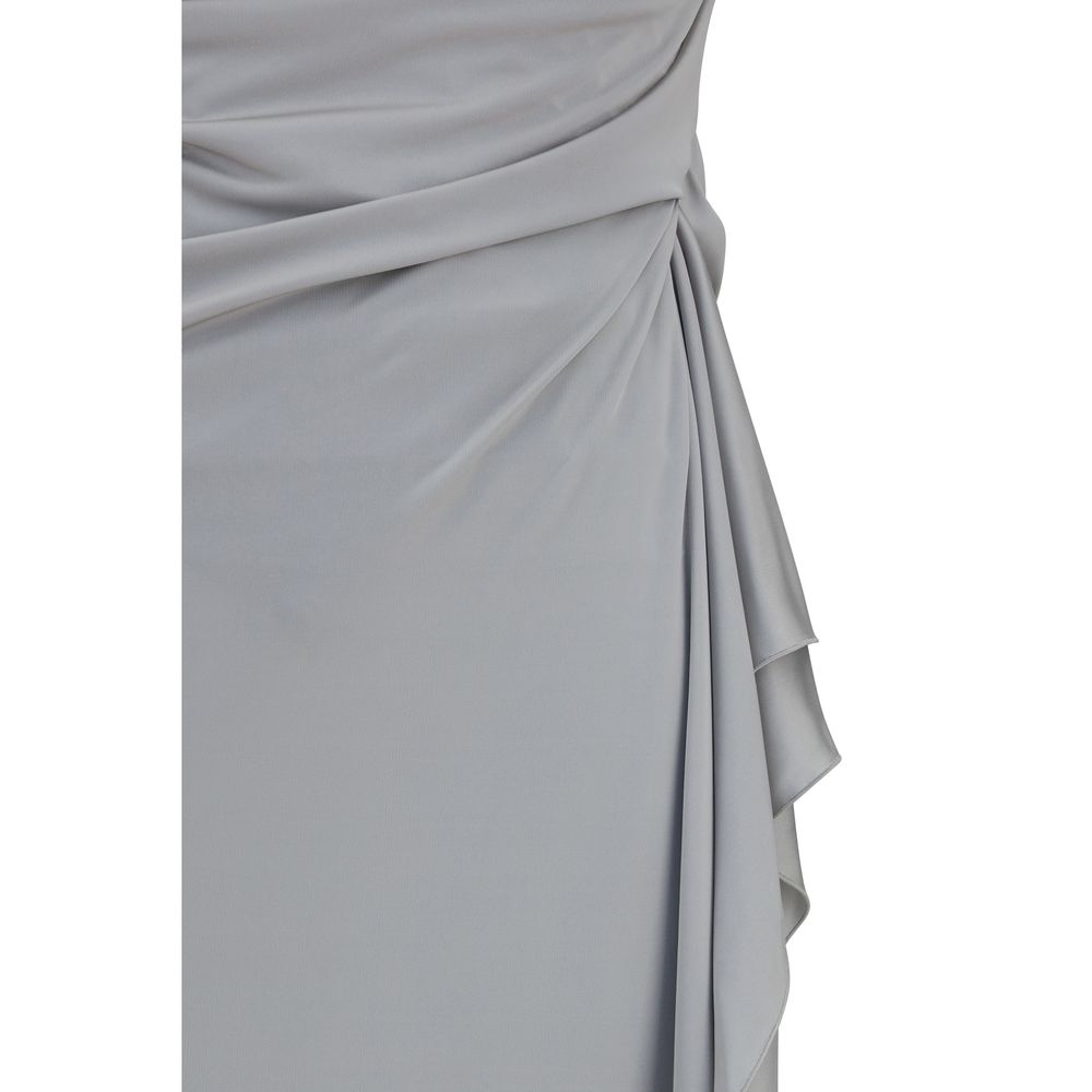 Dress by Versace for women in viscose gray & signature presents a sinuous silhouette, showcasing a sophisticated and detailed with a sinuous long for a refined finish.