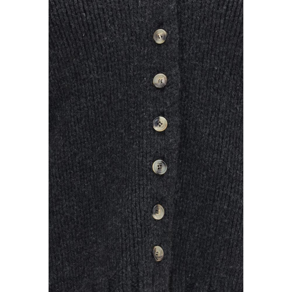 Cardigan by Khaite for women in cashmere & capra leather gray showcases a captivating silhouette, artfully detailed with a captivating and for a truly sophisticated captivating look.