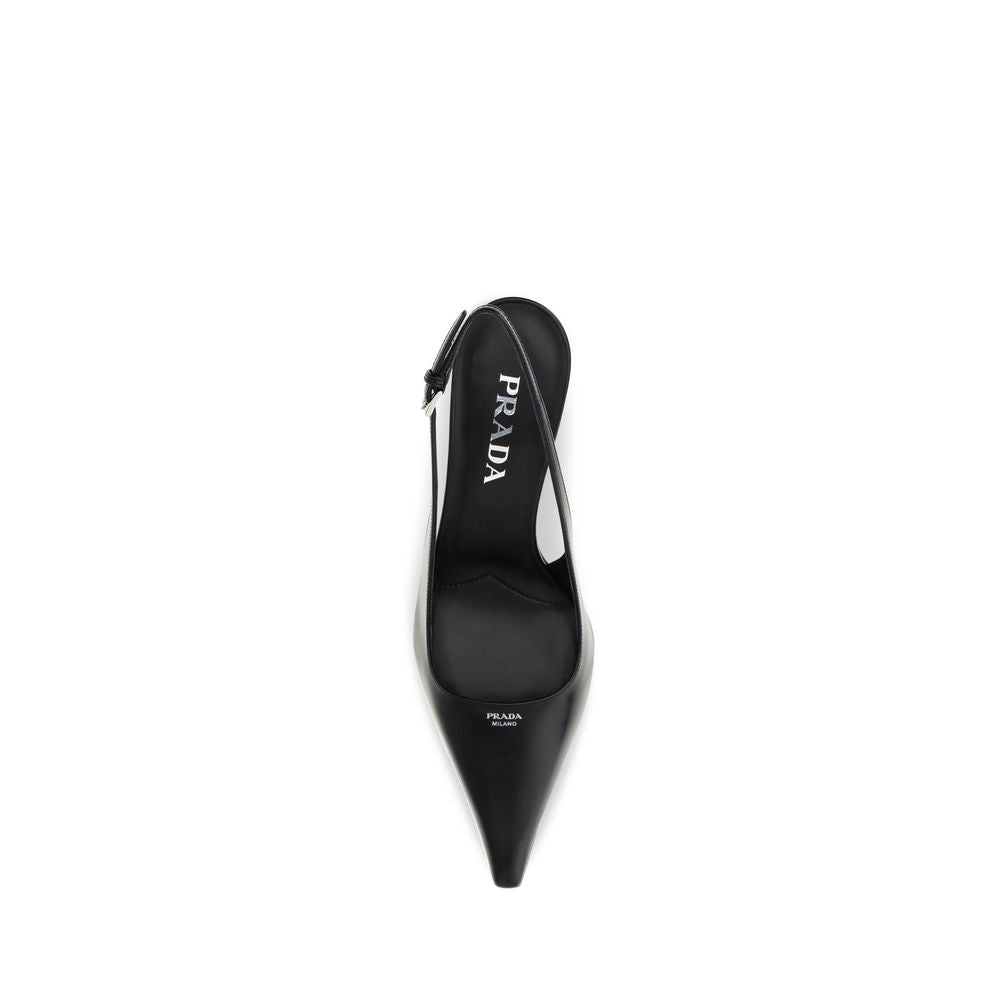 High-Heel Stiletto Slingback Pumps Heels by Prada for women in bos taurus calf leather black features a effortlessly chic Women's Bos Taurus Calf Leather High-Heel Stiletto Slingback Pumps Heels design with a sophisticated stiletto high-heel and elegant pointed toe style.