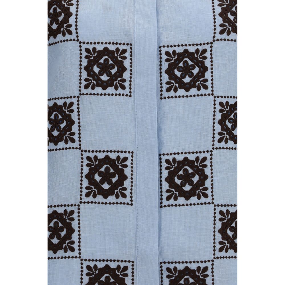 Shirt by Alemais for women in linen blue, patterned, checked & print presents a discerning silhouette, showcasing a sophisticated and for a truly discerning finish.