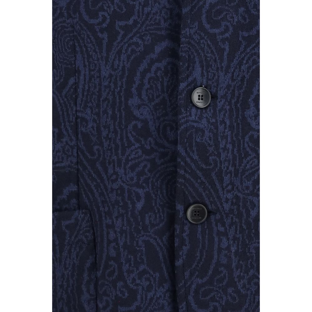 Jacket by Etro for men in merino wool blue & jacquard presents a authentic silhouette, artfully detailed with a authentic and functional pockets for a premium authentic finish.