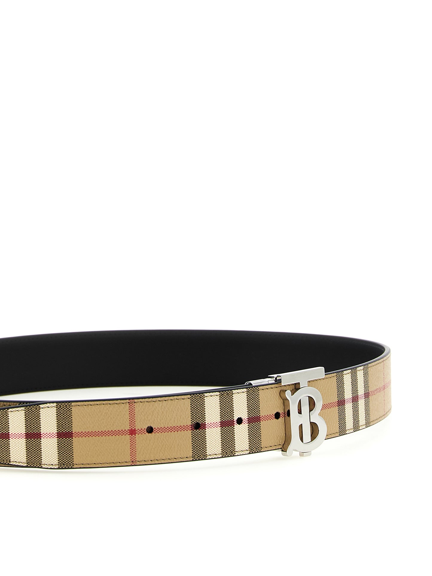 Burberry Cotton Polyester Polyurethane Leather & Palladium Belt - Beige Black Palladium Patterned
