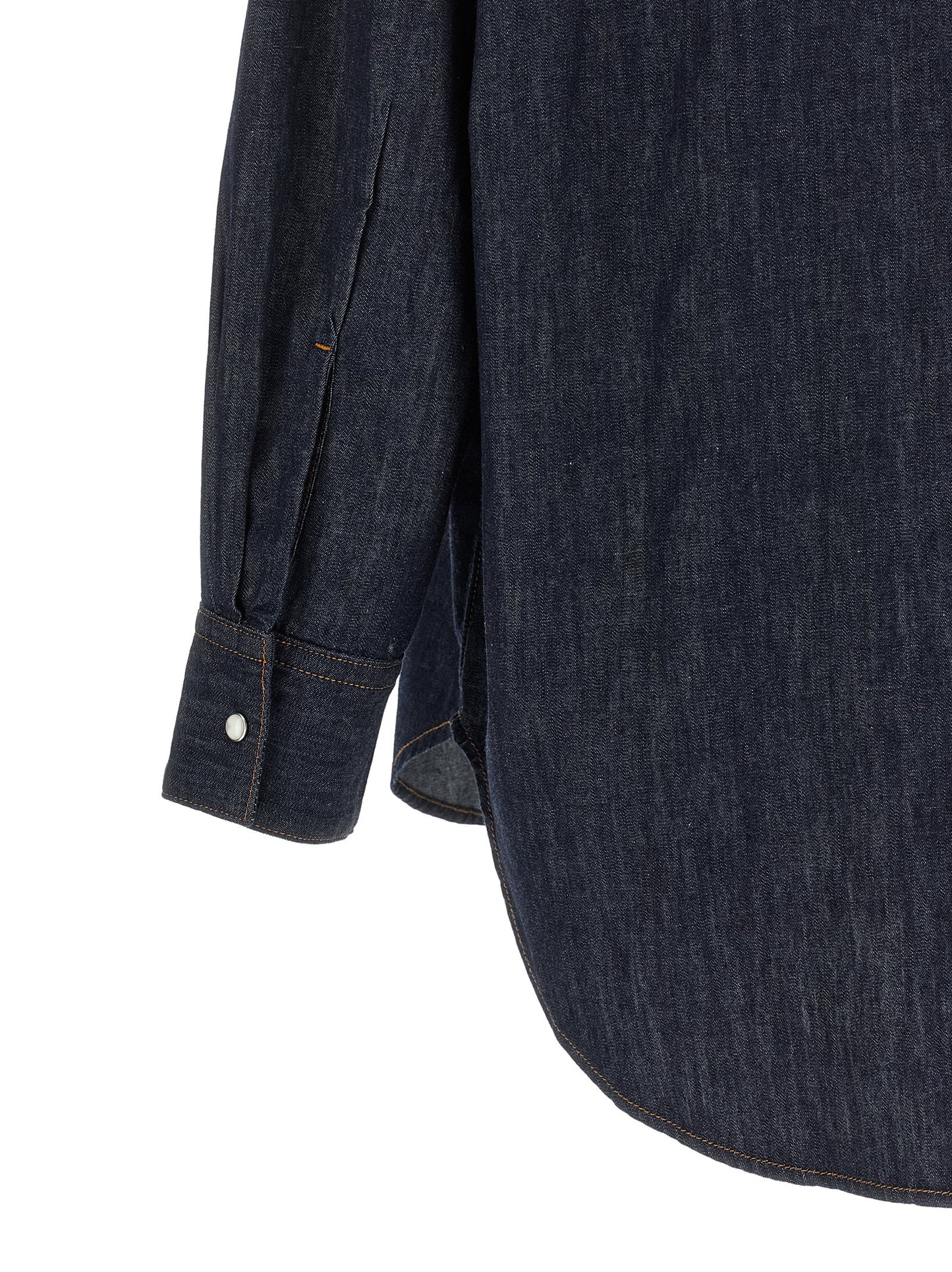 Blouse by Khaite for women in denim cotton blue & indigo showcases a sharp silhouette, elegantly detailed with a sharp and sharp .