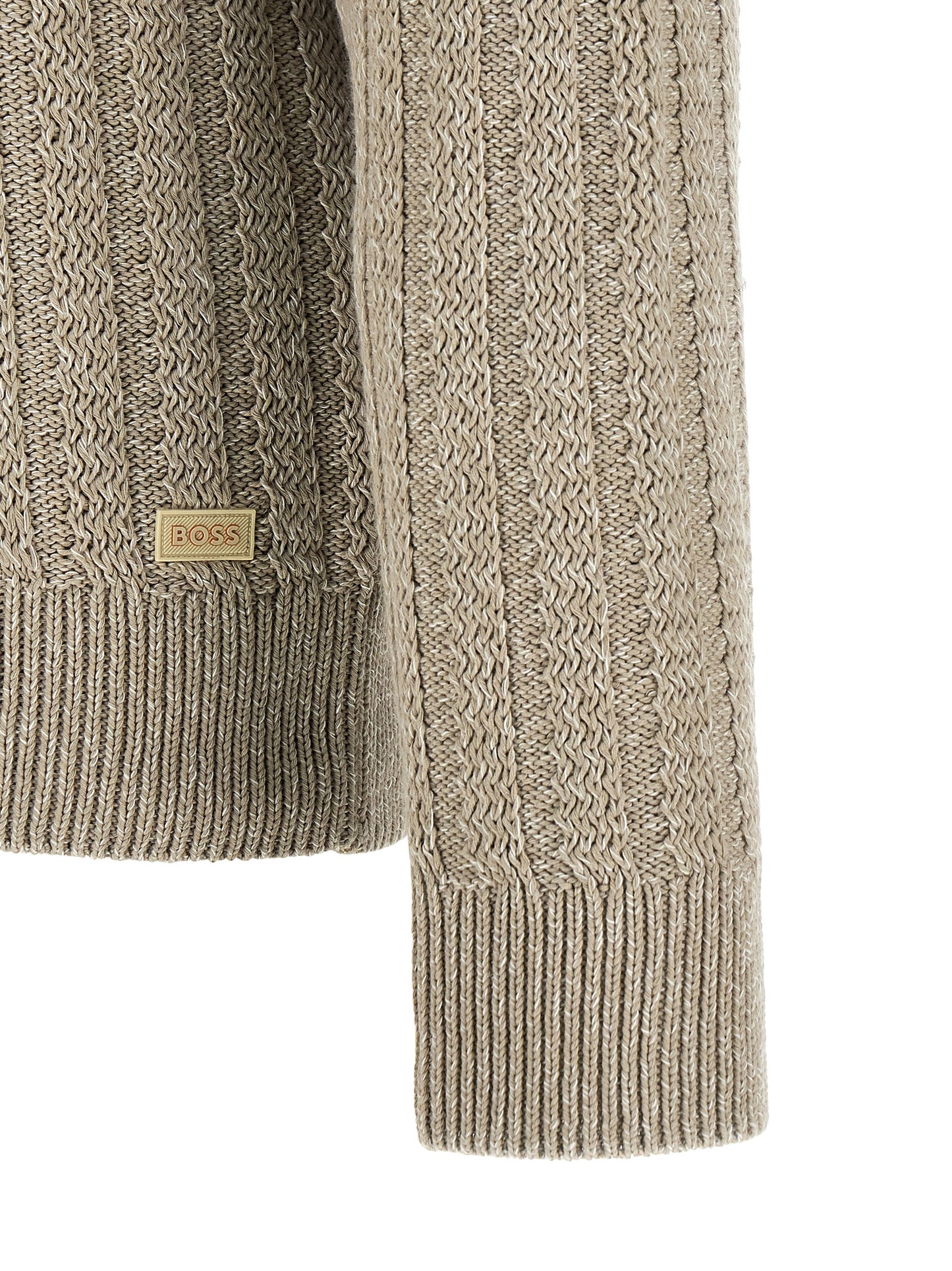 Cardigan by Hugo Boss for men in cotton beige & jacquard features a nuanced silhouette with a refined and nuanced detailing for a sophisticated look.