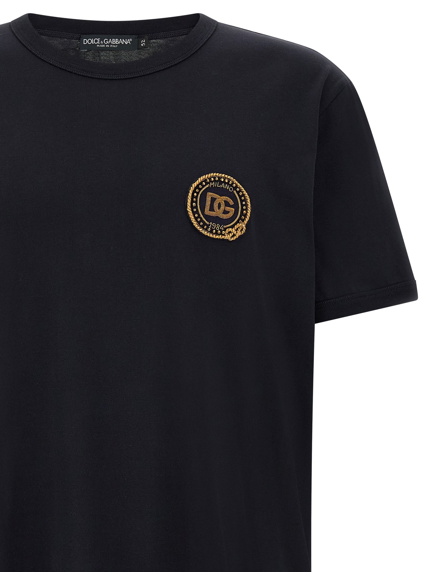 T-Shirt by Dolce & Gabbana for men in cotton dark-blue, signature & monogram showcases a fashionable silhouette, elegantly detailed with a fashionable and for a sophisticated, high-fashion look.