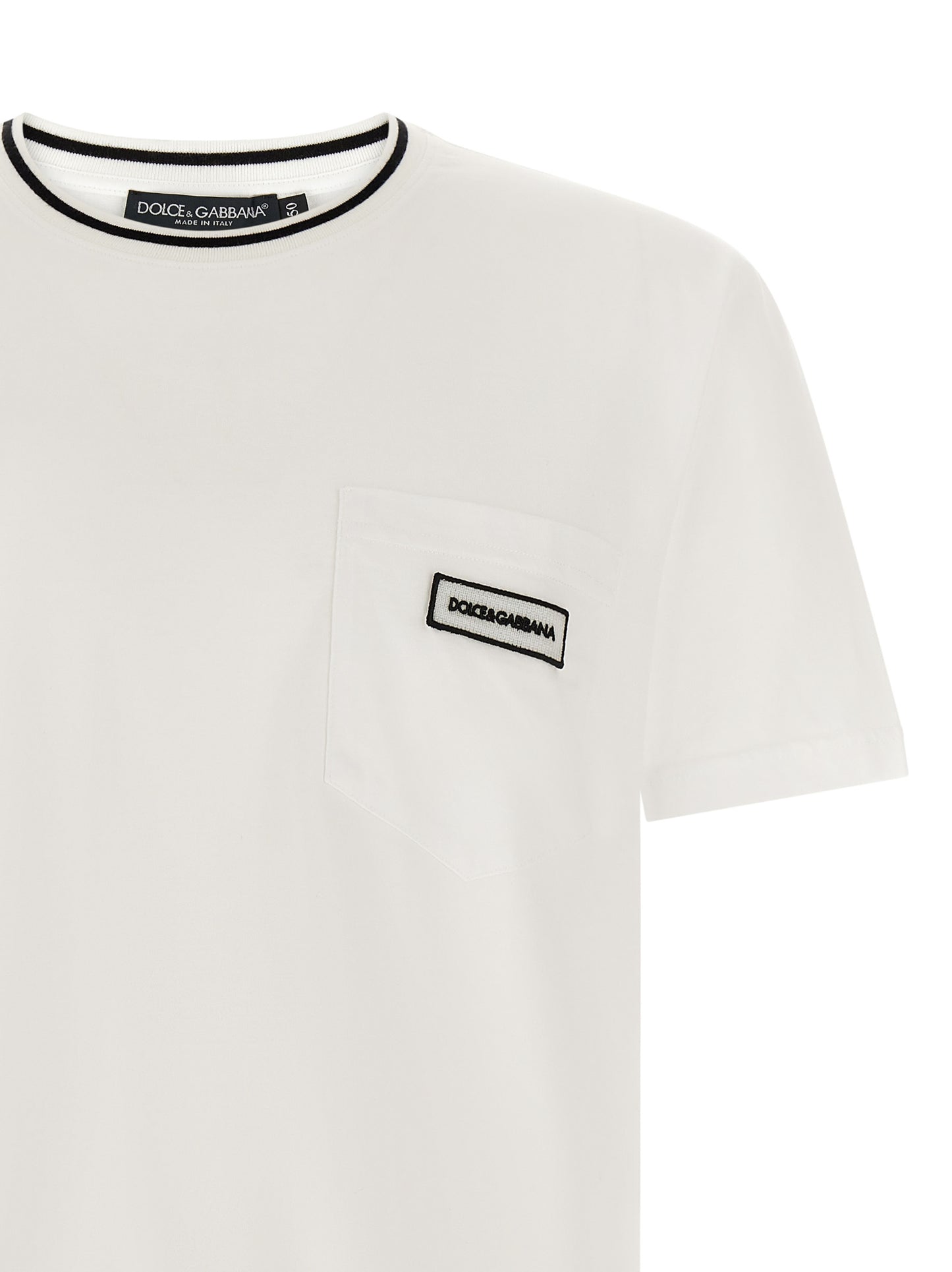 T-Shirt by Dolce & Gabbana for men in cotton white & striped features an edgy silhouette, meticulously detailed with a sophisticated and for a truly edgy finish.
