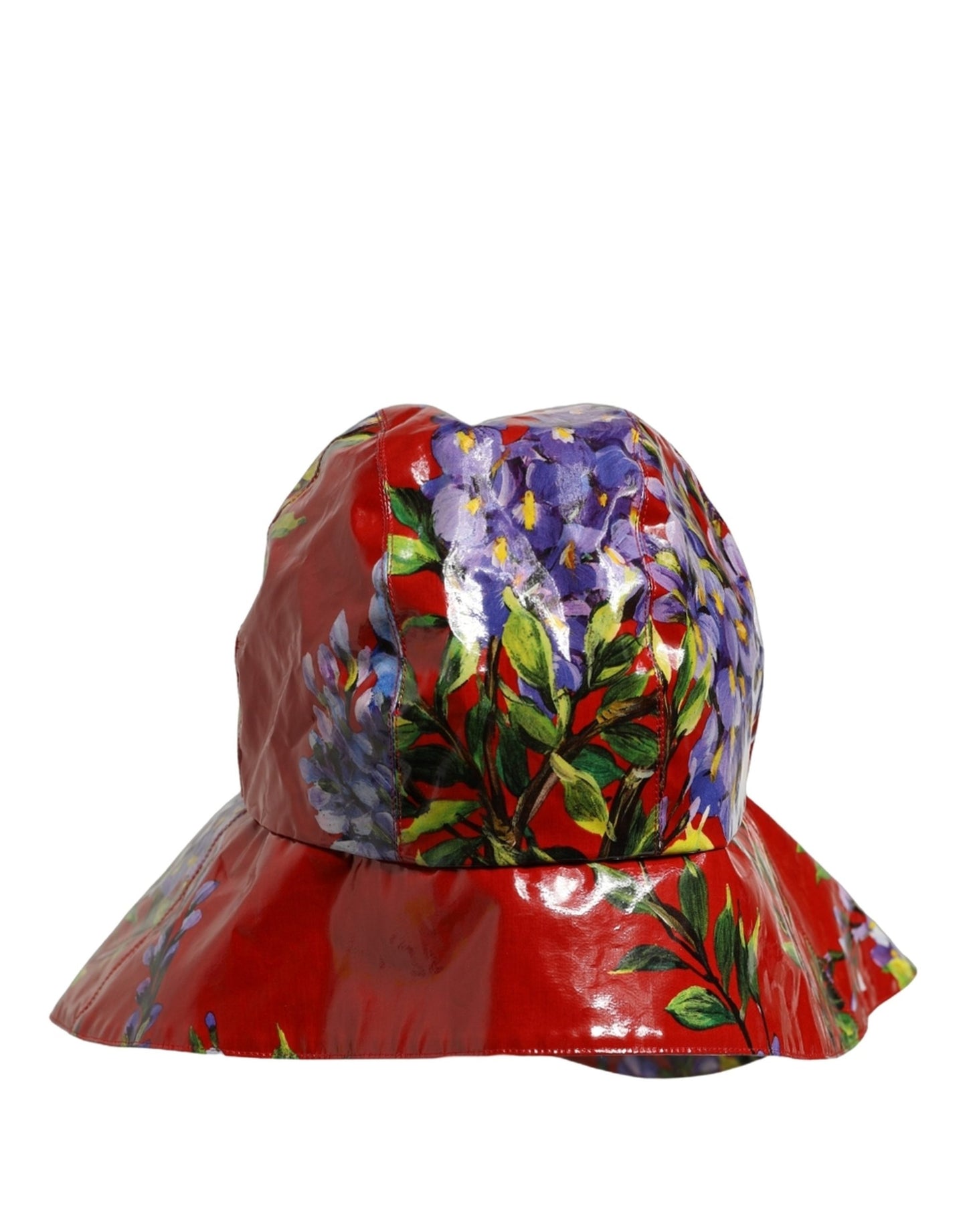 Dolce & Gabbana Glossy Red Floral Wide Brim Bucket Capello Hat