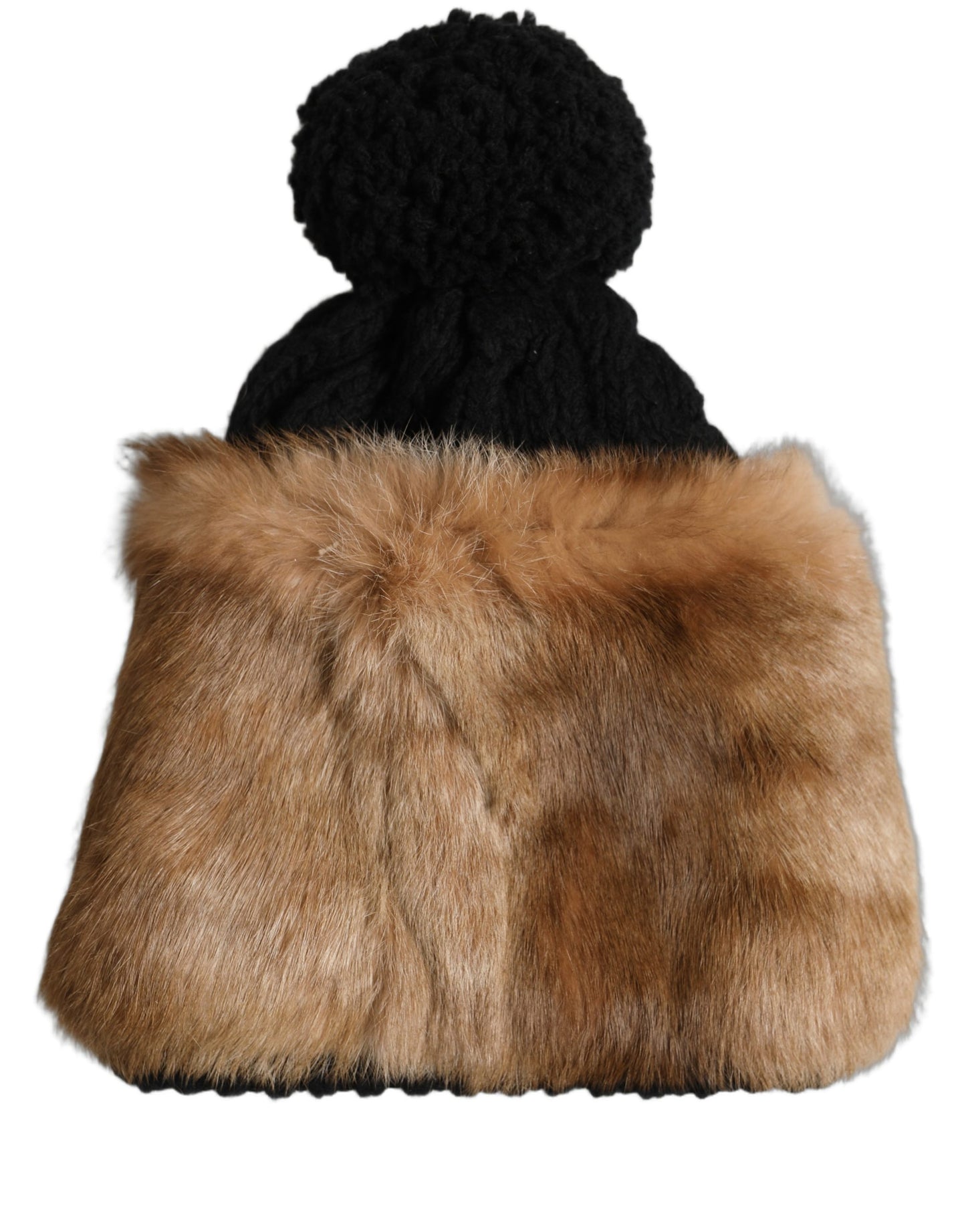 Dolce & Gabbana Black Brown Dyed Rabbit Real Fur Winter Beanie Hat