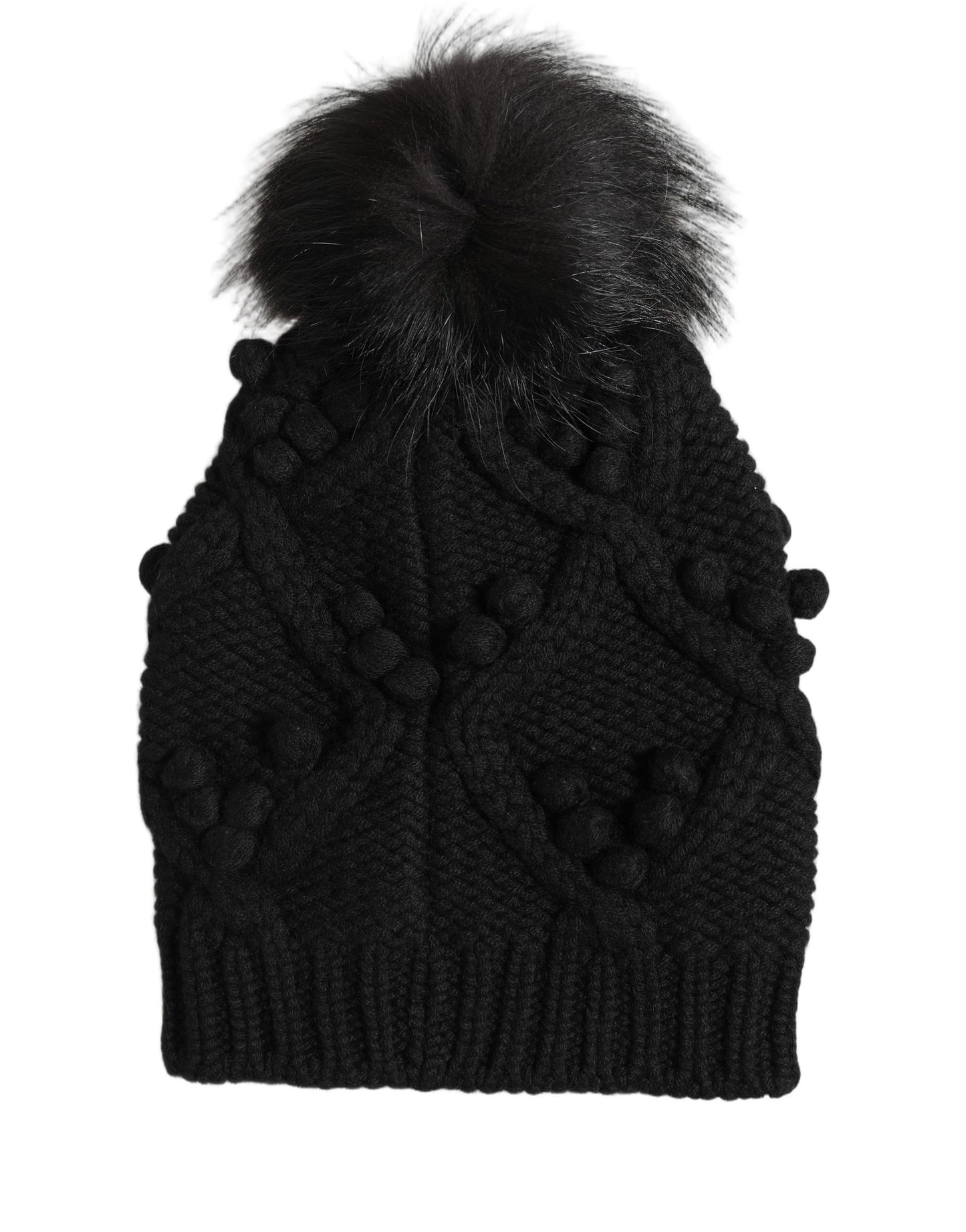 Dolce & Gabbana Black Cashmere Knitted Fur Pom-Pom Beanie One Size Hat
