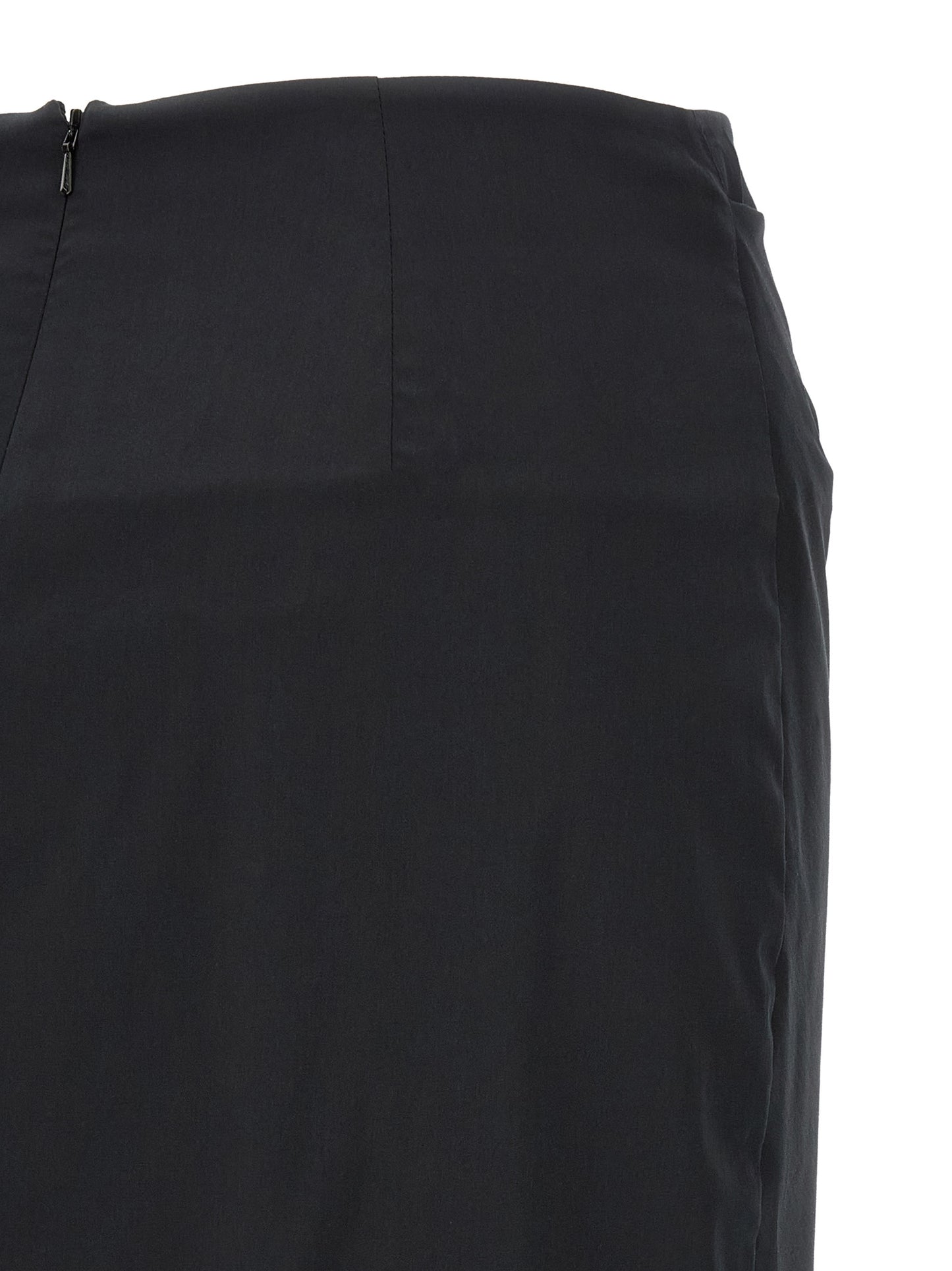 Skirt by Max Mara for women in satin polyamide & cotton black showcases a sultry silhouette, elegantly defined by its midi and the sophisticated sultry design of the Women's Asymmetrical Satin Polyamide & Cotton Skirt.