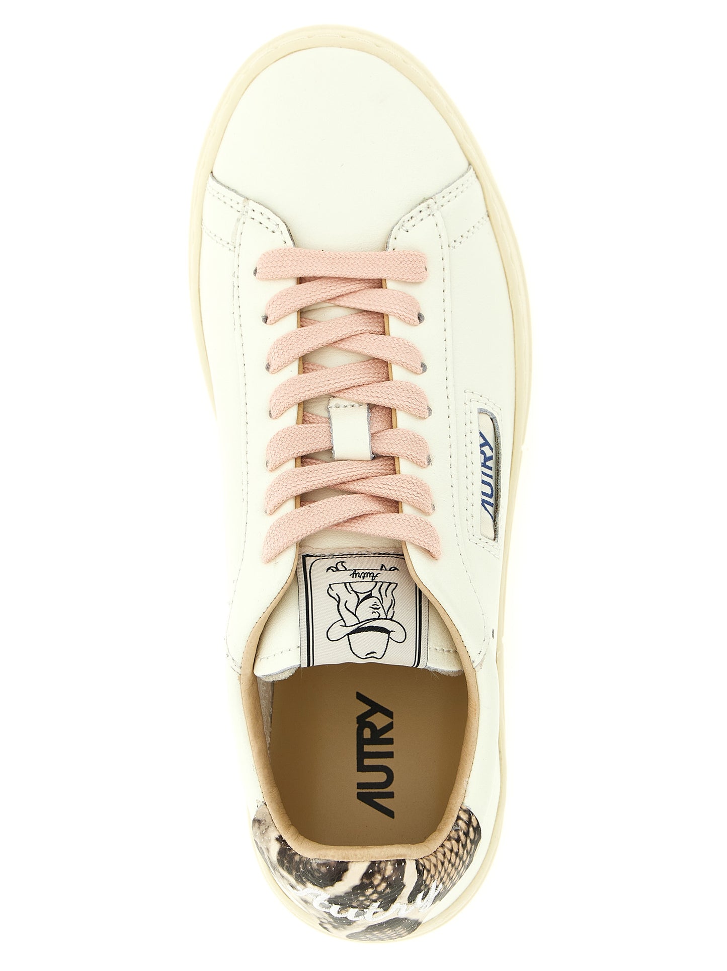 Sneakers by Autry for women in cowhide python leather multicolor & pink features an fashionable silhouette, showcasing the premium Women's Low Top Cowhide Python Leather Sneakers in a fashionable low-top style that offers a fashionable finish for refined style.