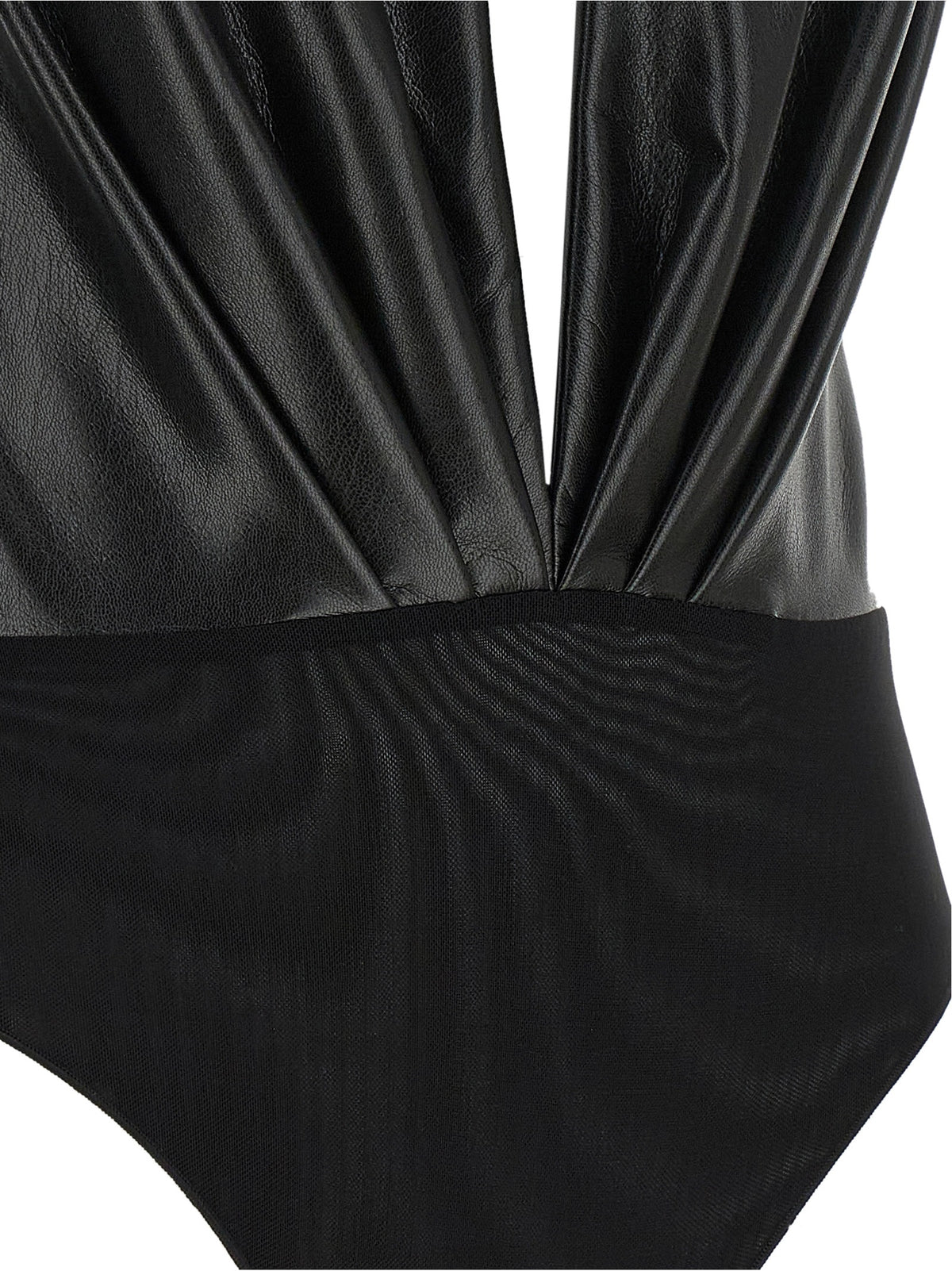 The Andamane Play Women's Bodysuit V Neck Polyester Leather - Black Transparent Patterned
