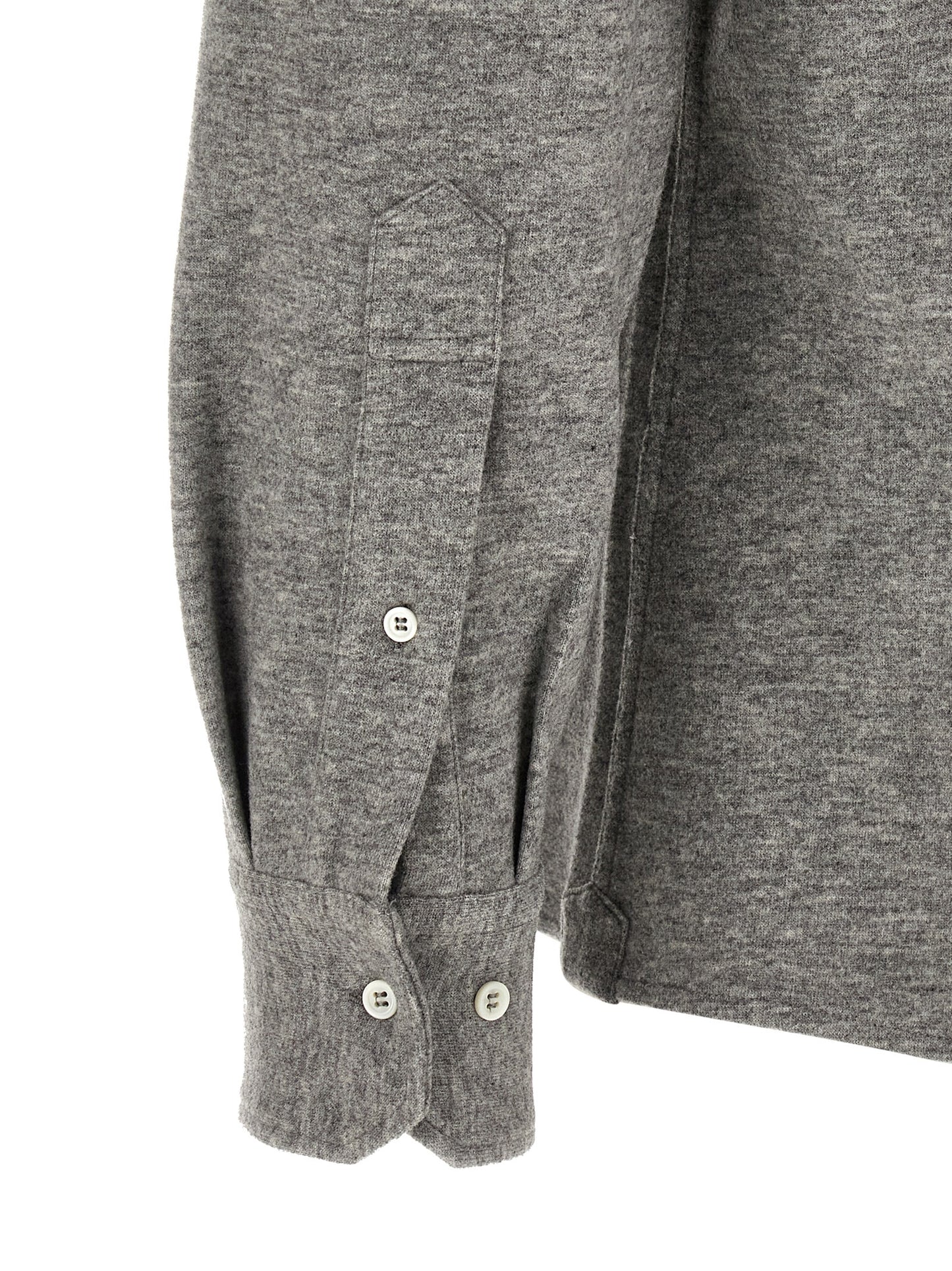 Shirt by Brunello Cucinelli for men in cotton & cashmere gray features an architectural silhouette with a refined and elegant for a architectural look.