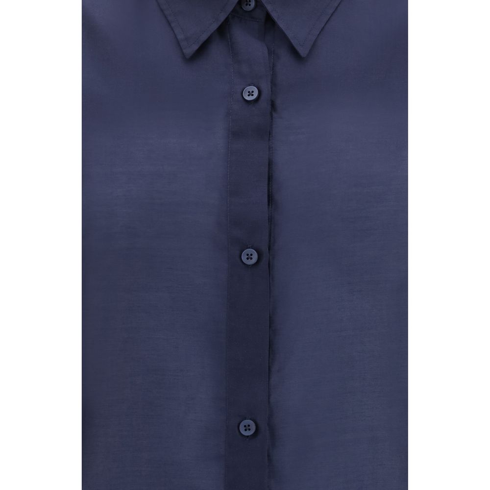 Dress Shirt by The Latest for women in merino wool & polyester blue showcases a sleek silhouette, elegantly detailed with a sleek and for a sleek finish.