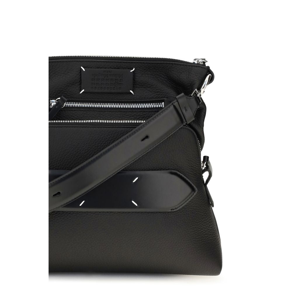Maison Margiela 5 Ac Lamb Leather Small 2-in-1 Shoulder & Crossbody Bag - Black White Signature
