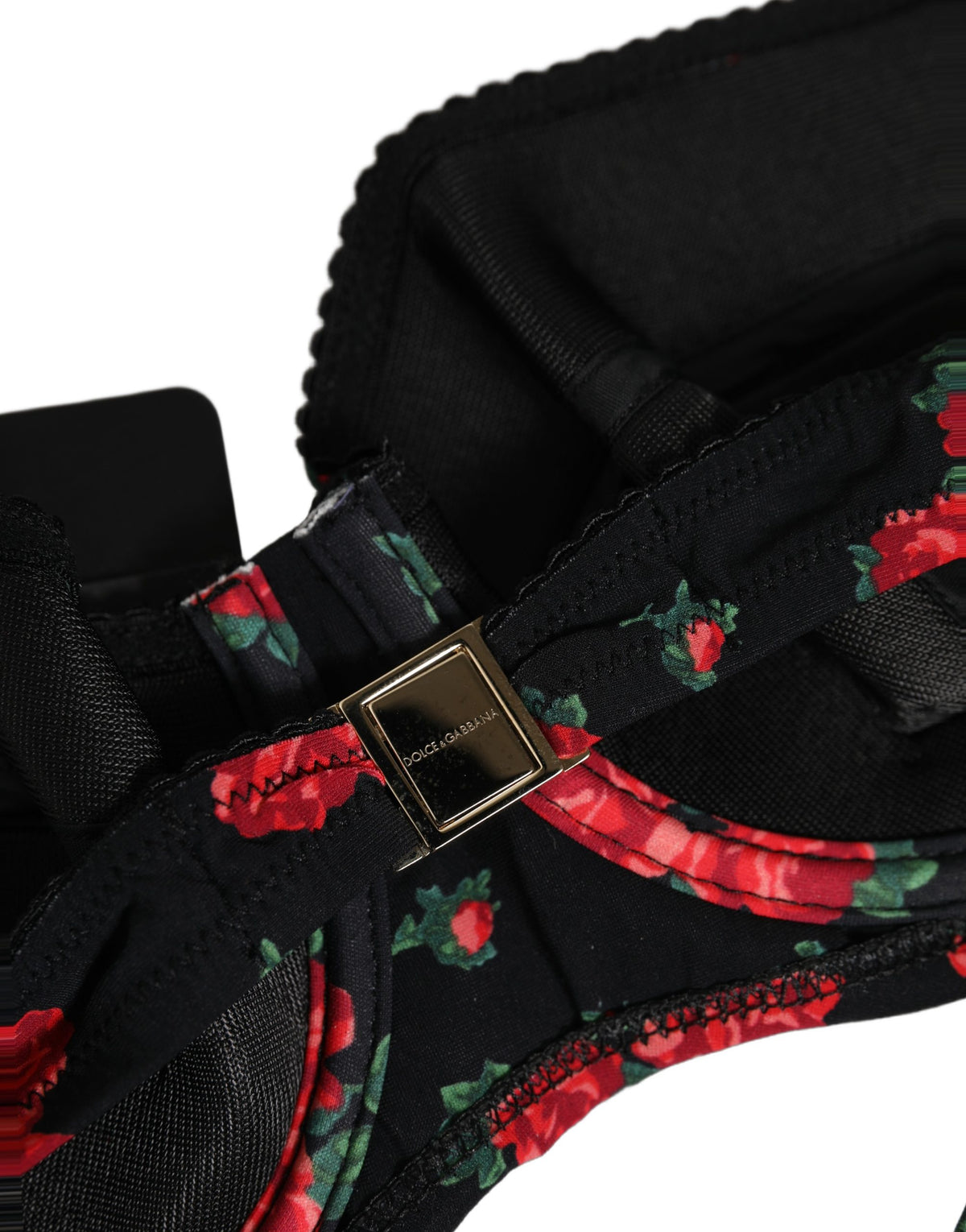 Dolce & Gabbana Women's Stretch Nylon Swimwear Top - Black Red Rose Floral Signature Print