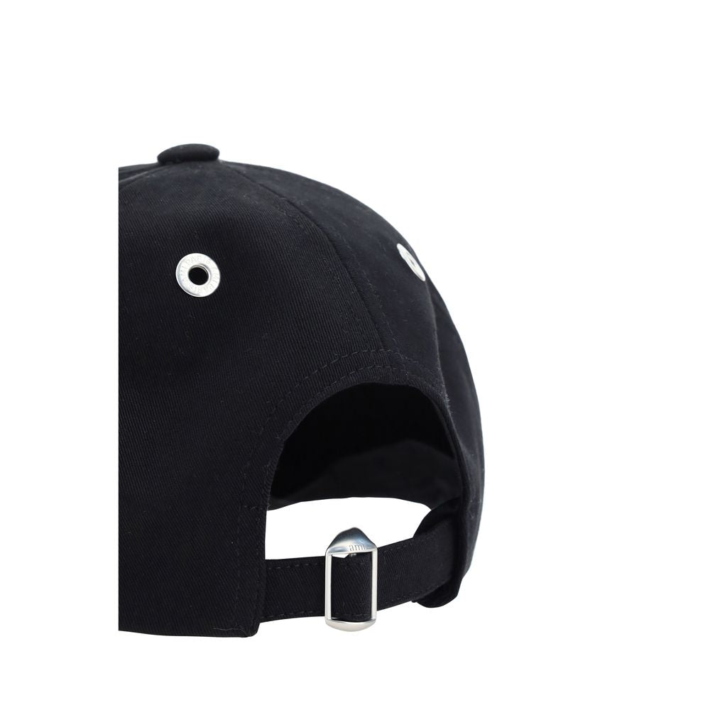 Baseball Cap by Ami Paris for men in cotton black features a distinguished silhouette, artfully capturing the essence of the distinguished Cotton Baseball Cap design with a sophisticated style.