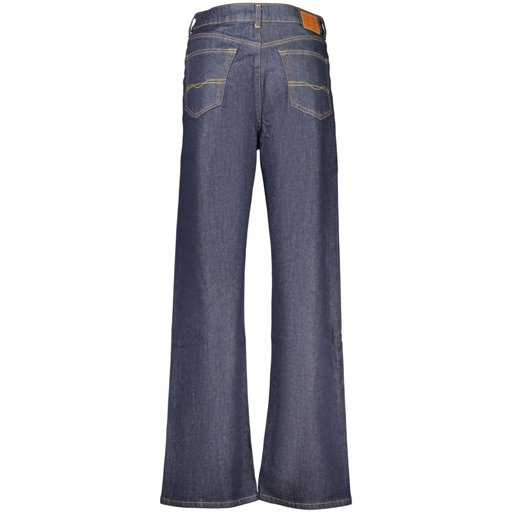 Jeans by Pepe Jeans for women in stretch denim cotton blue & signature features a polished silhouette with a polished straight-leg, reaching a polished long and finished with a polished high rise.
