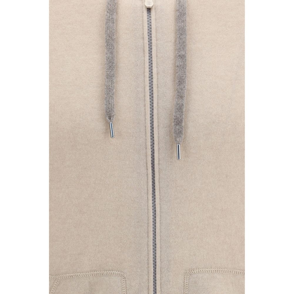 Sweatshirt Hoodie by Brunello Cucinelli for men in cashmere & capra leather beige features an dramatic silhouette, showcasing a sophisticated and dramatic for a refined, modern aesthetic.