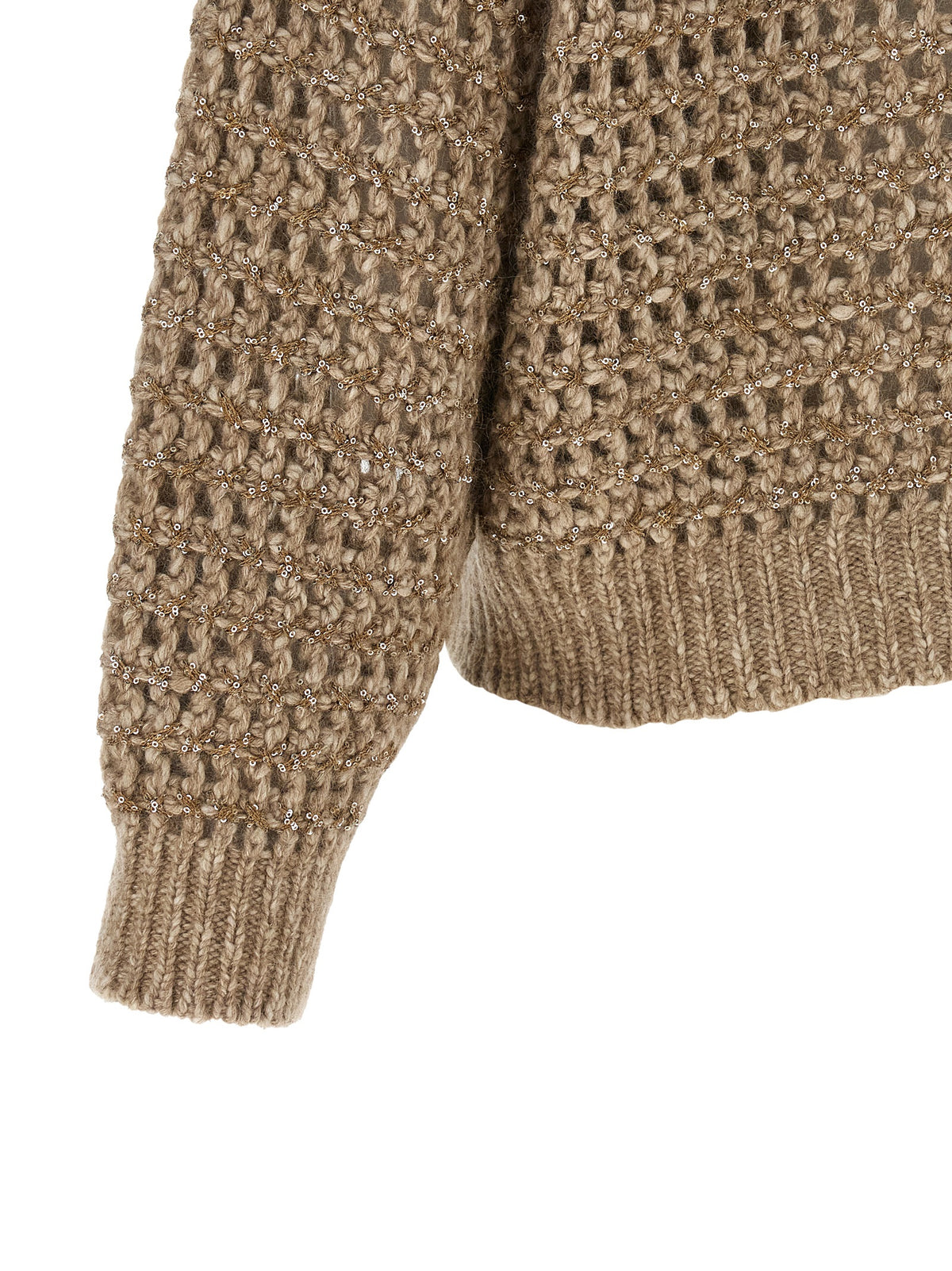 Brunello Cucinelli Women's Relaxed Fit Cashmere Leather Mohair & Virgin Wool Cardigan - Beige