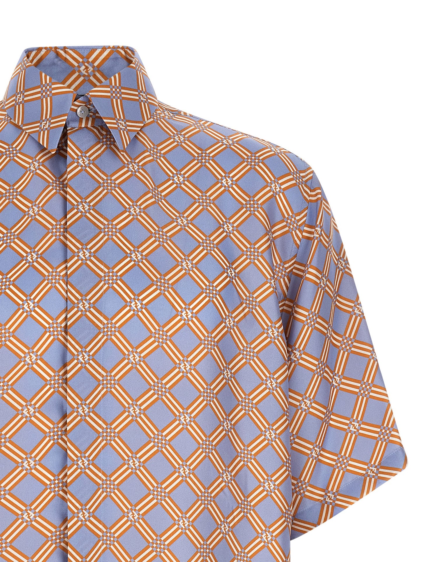 Fendi Men's Oversized Silk Shirt - Blue Multicolor Orange Patterned