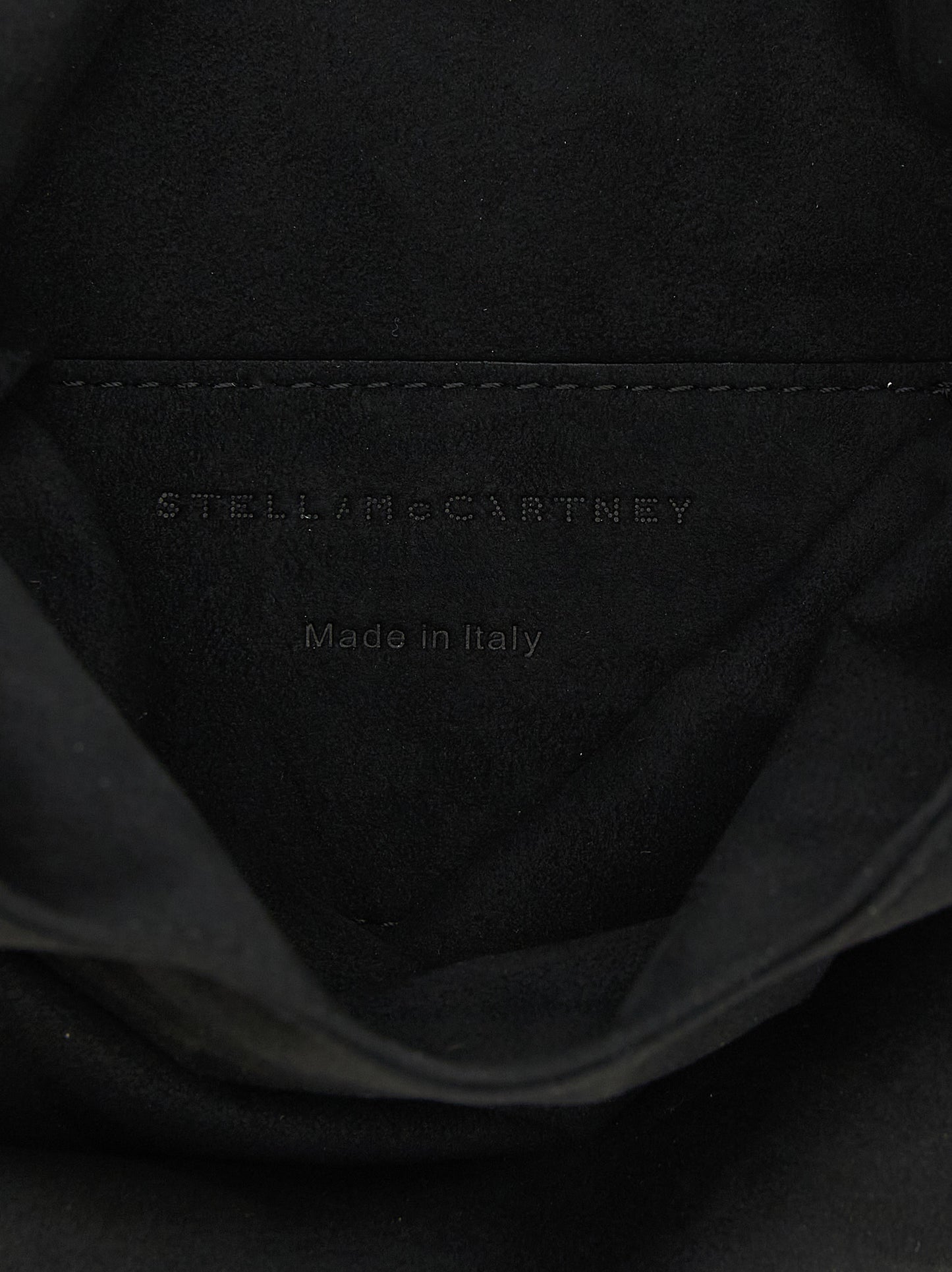 Evening Tote Handbag by Stella McCartney for women in polyamide suede leather black & gold features a signature silhouette, showcasing a secure and signature with versatile wristlet for a sophisticated look.