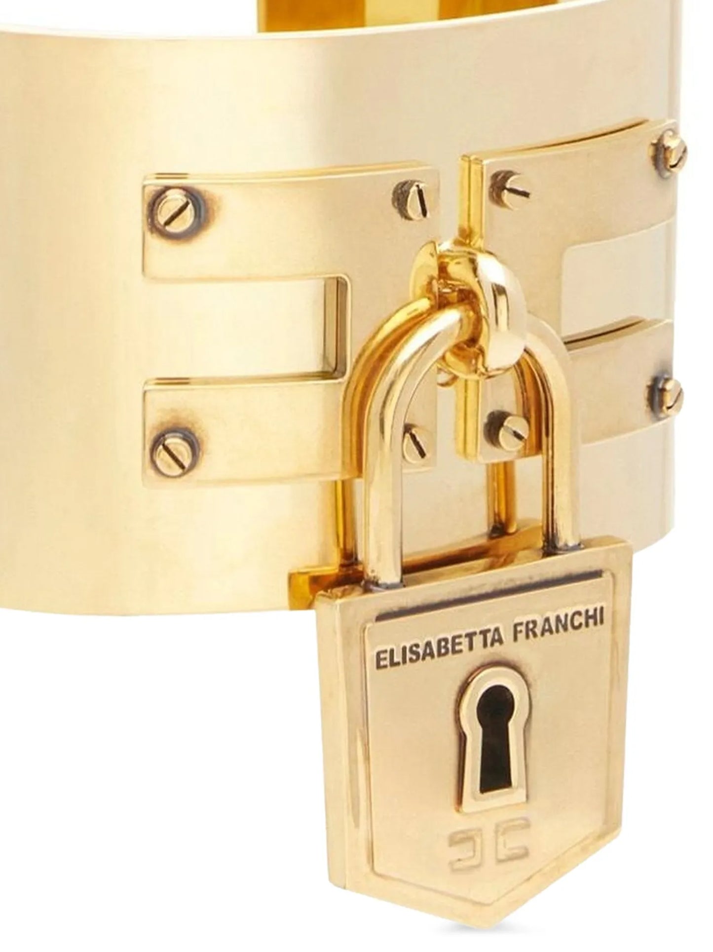 This Bracelet by Elisabetta Franchi for women in polyester suede leather and gold showcases a exquisite silhouette, highlighting the intricate bangle charm cuff bracelet design from the Women's Bangle Charm Cuff Gold Brass Bracelet collection for a exquisite aesthetic.