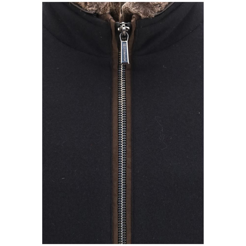 MooRER Men's Padded Fleeced Cashmere Wool & Suede Leather Bomber Jacket - Black