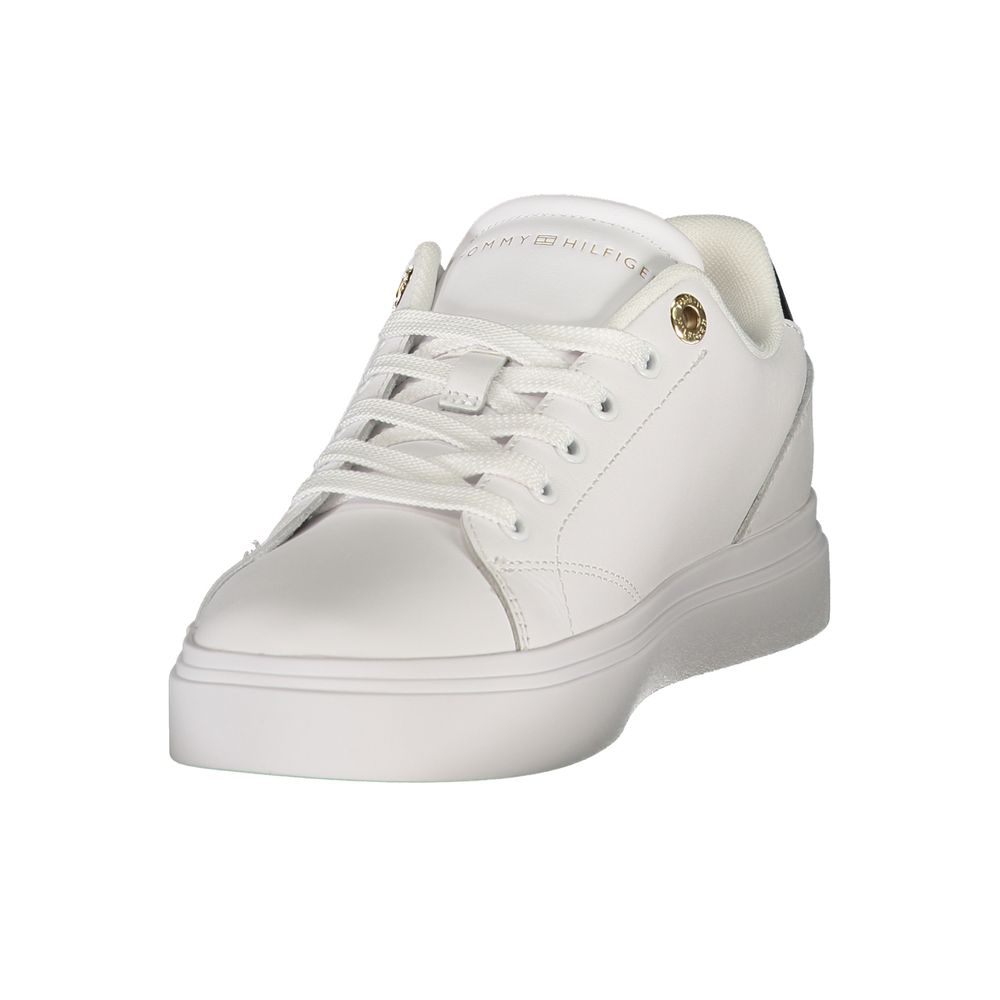 Athletic Sneakers by Tommy Hilfiger for women in polyester polyurethane leather blue, white & signature features an architectural silhouette from the Women's Athletic Polyester Polyurethane Leather Sneakers collection, showcasing a architectural athletic style for a architectural look.