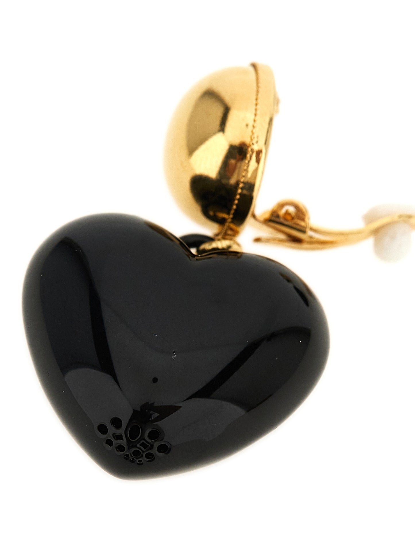 Earrings by Dolce & Gabbana for women in calfskin leather black, gold & signature presents a curated silhouette, artfully showcasing the curated and refined aesthetic of the Heart Women's Gold Brass Earrings.