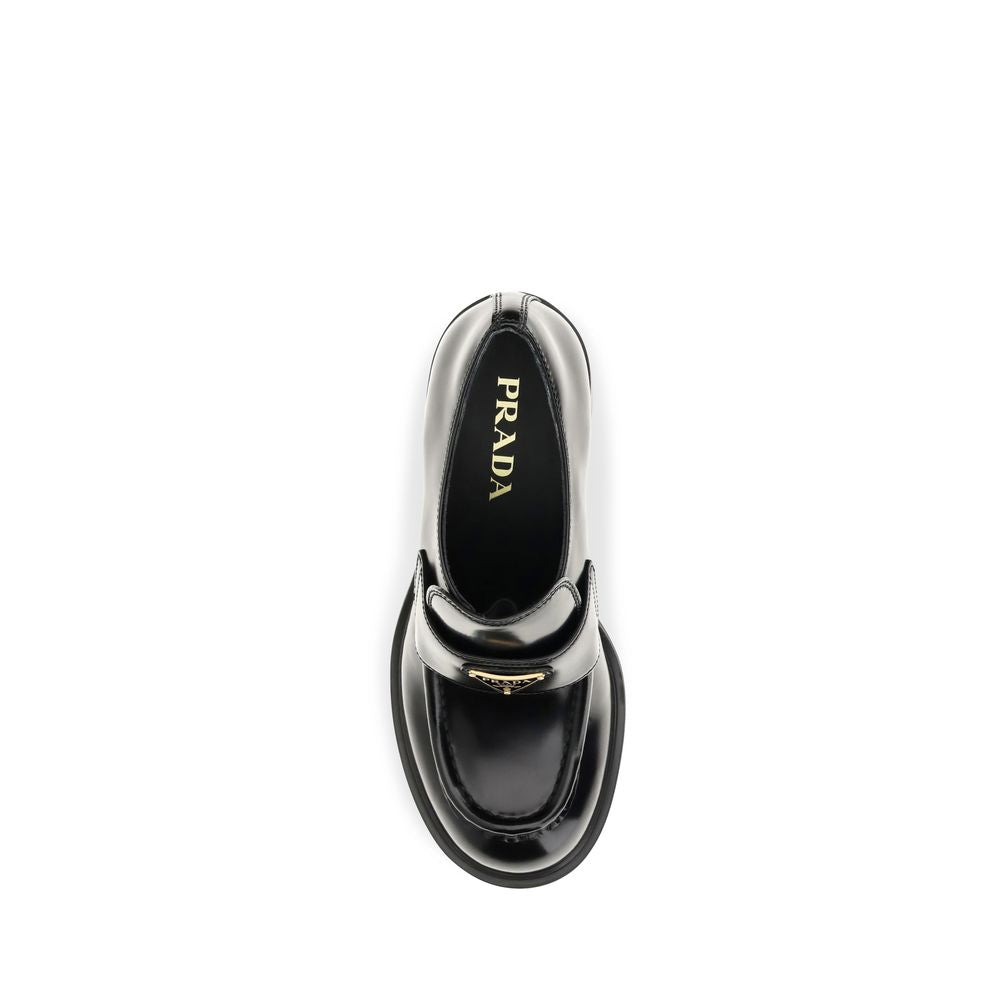 Platform Loafer Shoes by Prada for women in bos taurus calf leather black features an ergonomic silhouette, perfectly showcasing Women's Bos Taurus Calf Leather Platform Loafer Shoes with its distinct platform and elegant .