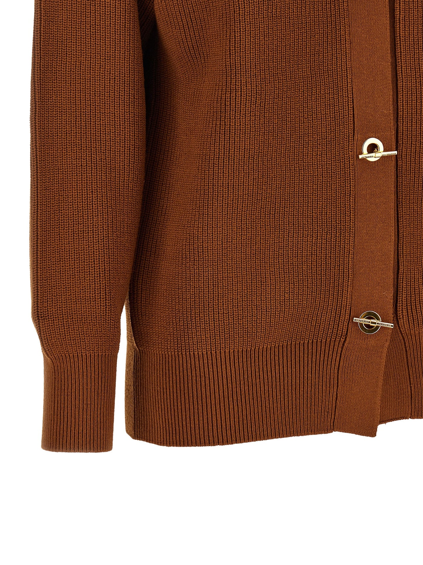 Cardigan by Elisabetta Franchi for women in polyester & viscose brown & gold features an crisp silhouette, showcasing a sophisticated and detail for a truly crisp finish.