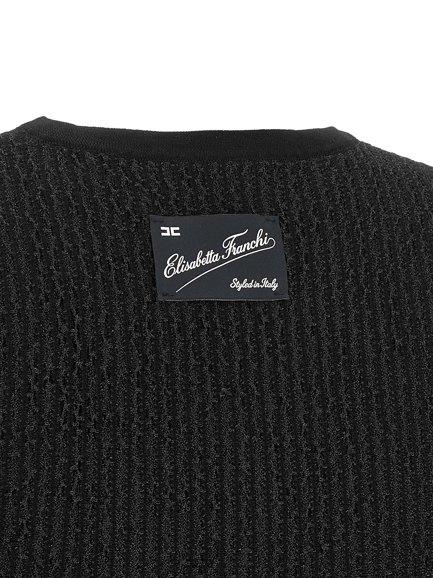 T-Shirt by Elisabetta Franchi for women in polyamide polyester viscose black & signature showcases a dramatic silhouette, elegantly detailed with a dramatic and for a truly dramatic finish.