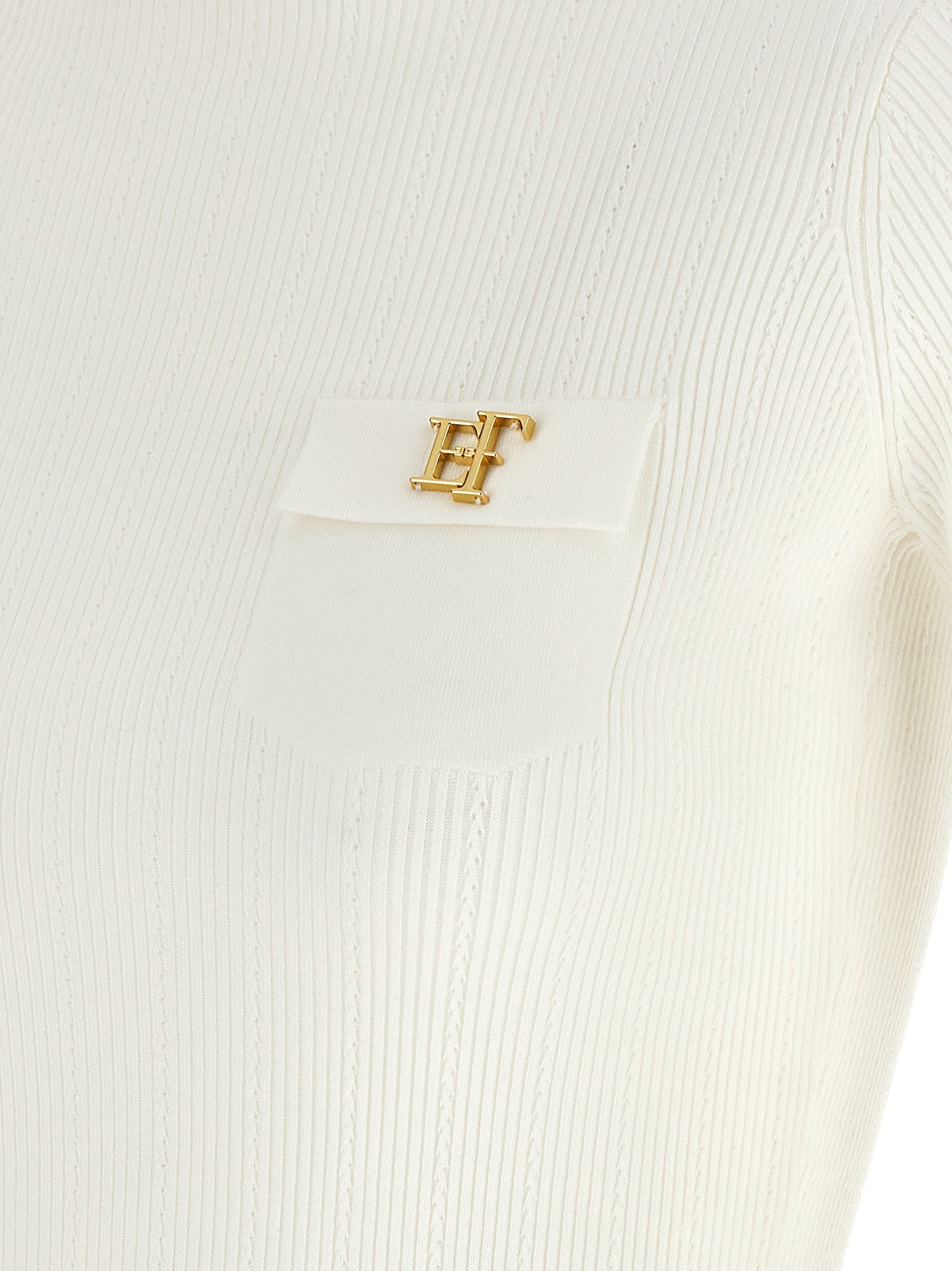 Cardigan by Elisabetta Franchi for women in lyocell polyamide & silk gold, white & patterned features an impeccable silhouette, showcasing a sophisticated and detail for a truly impeccable finish.