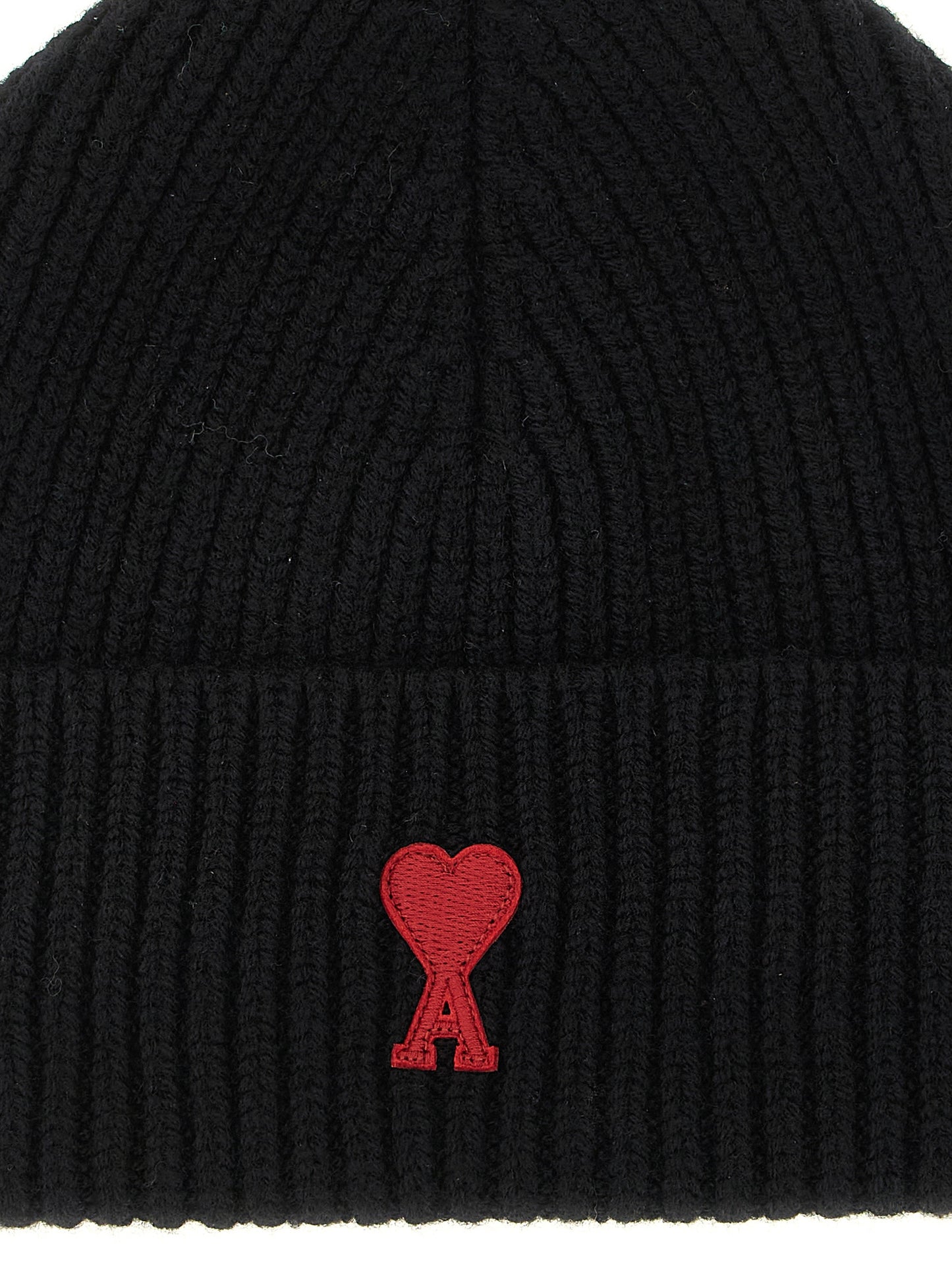 Beanie Hat by Ami Paris for unisex in merino wool black & red features a athleisure-luxe silhouette, artfully capturing the essence of the athleisure-luxe Merino Wool Beanie Hat design for a sophisticated look.