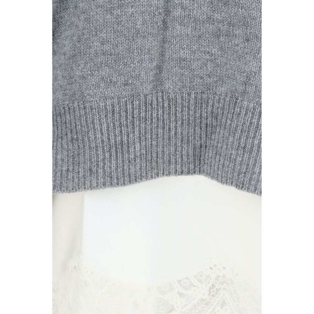 Sweatshirt by Ermanno Scervino for women in silk cashmere & capra leather gray & patterned features a unrivaled silhouette with a refined and unrivaled detailing for a sophisticated look.