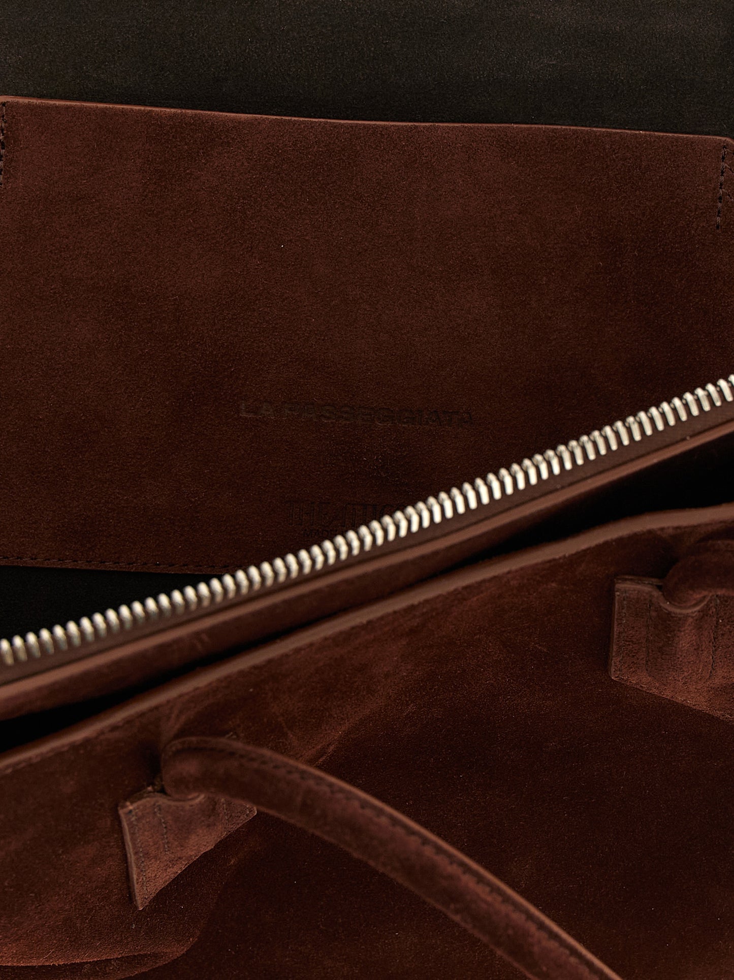 Medium Shoulder Bag by The Attico for women in bos taurus suede leather brown & silver features a effortless chic silhouette with a secure zipper, ample , and versatile shoulder-strap & handle for a effortless chic finish.