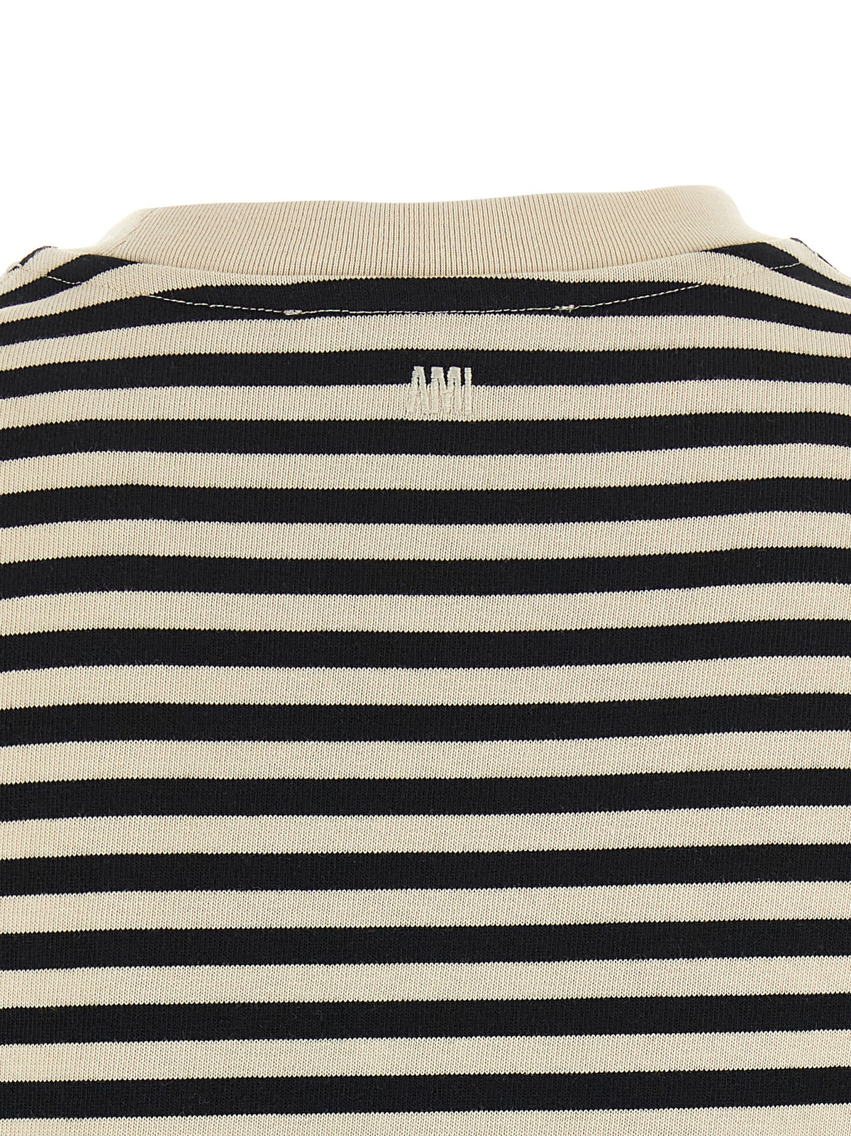 Ami Paris Women's Long-Sleeve Organic Cotton Activewear T-Shirt - Bicolour Black White Striped