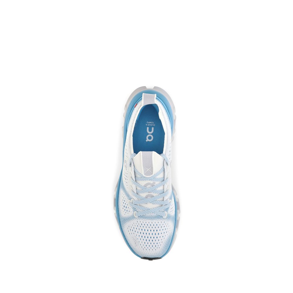 Athletic Sneakers by ON for men in fabric mesh blue showcases a architectural silhouette, artfully capturing the essence of the Men's Athletic Fabric Mesh Sneakers with its signature architectural athletic style construction.