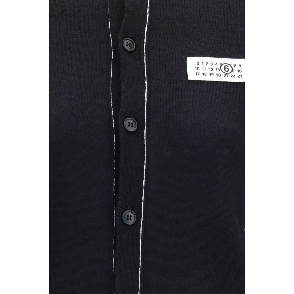 Cardigan by MM6 for women in wool acrylic black & white features a dramatic silhouette, showcasing a sophisticated and dramatic detail for a timeless, premium look.