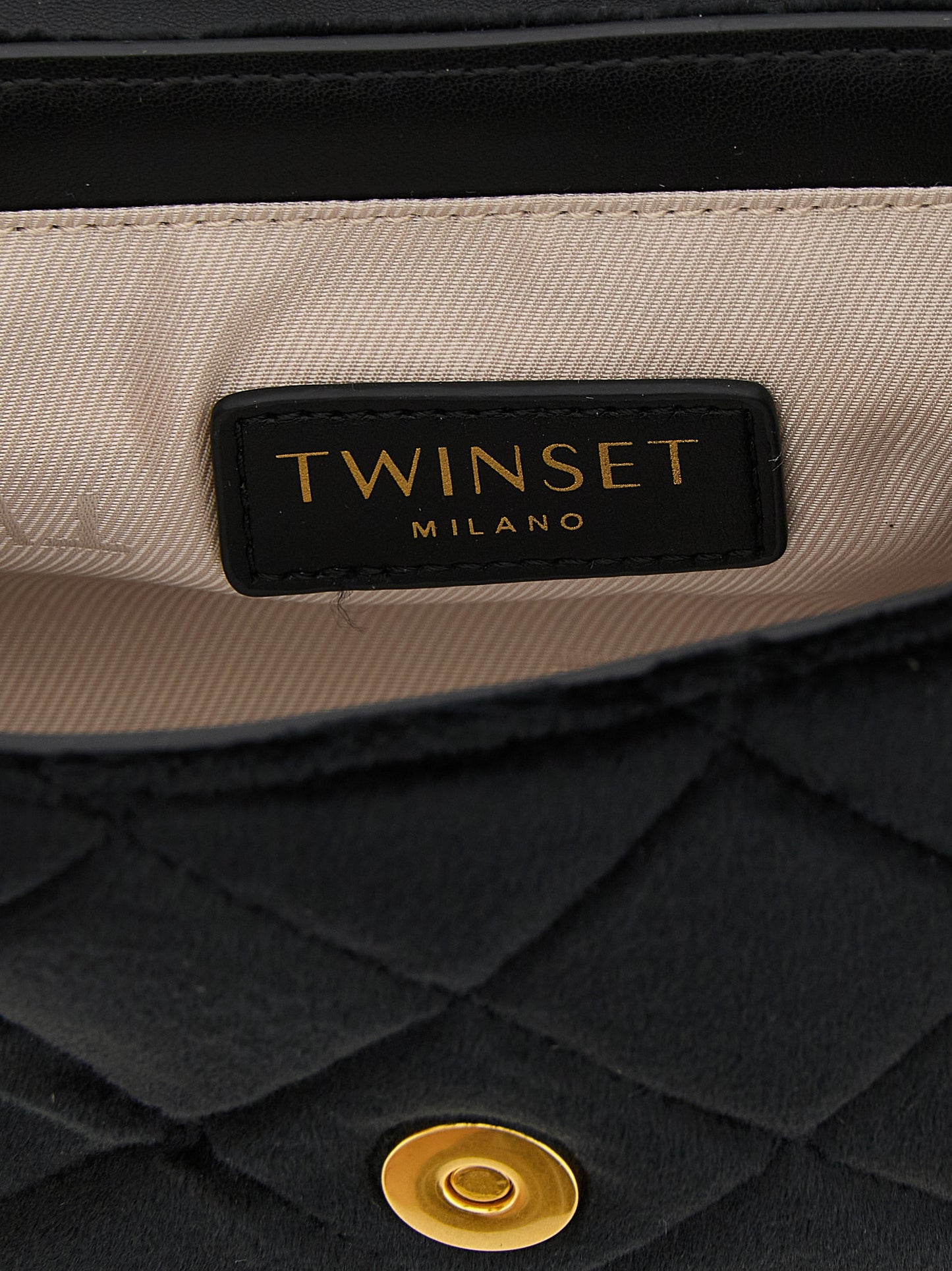 Compact Crossbody Handbag by Twinset for women in polyester velvet black & gold features an versatile silhouette, showcasing a secure and versatile with versatile crossbody-strap & shoulder-strap for a versatile finish.