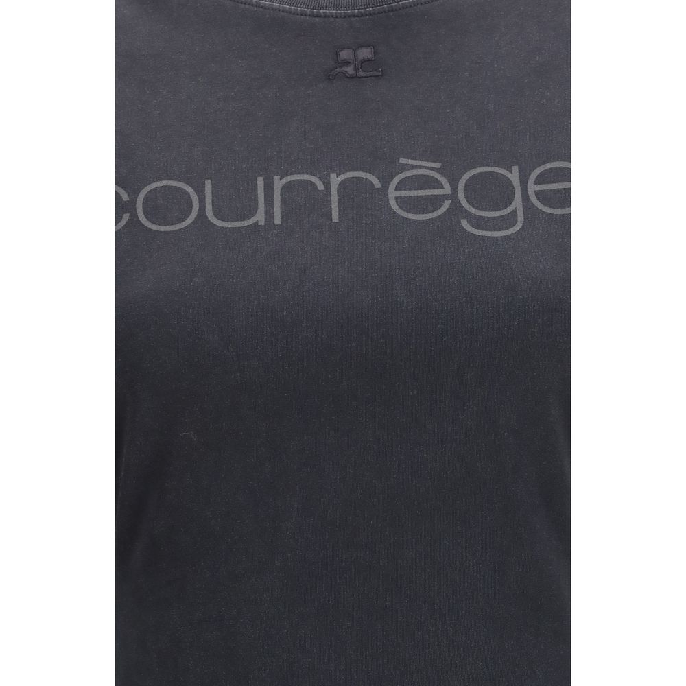 Activewear T-Shirt by Courrèges for women in cotton & acetate black & print features a sporty silhouette with and , showcasing innovative for a sporty finish.