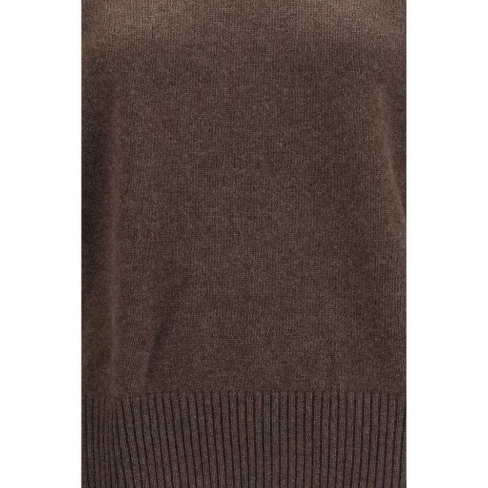 Sweater by Loulou De Saison for women in cashmere & capra leather brown features an tactile silhouette, showcasing a sophisticated crew neckline and tactile for a refined finish.