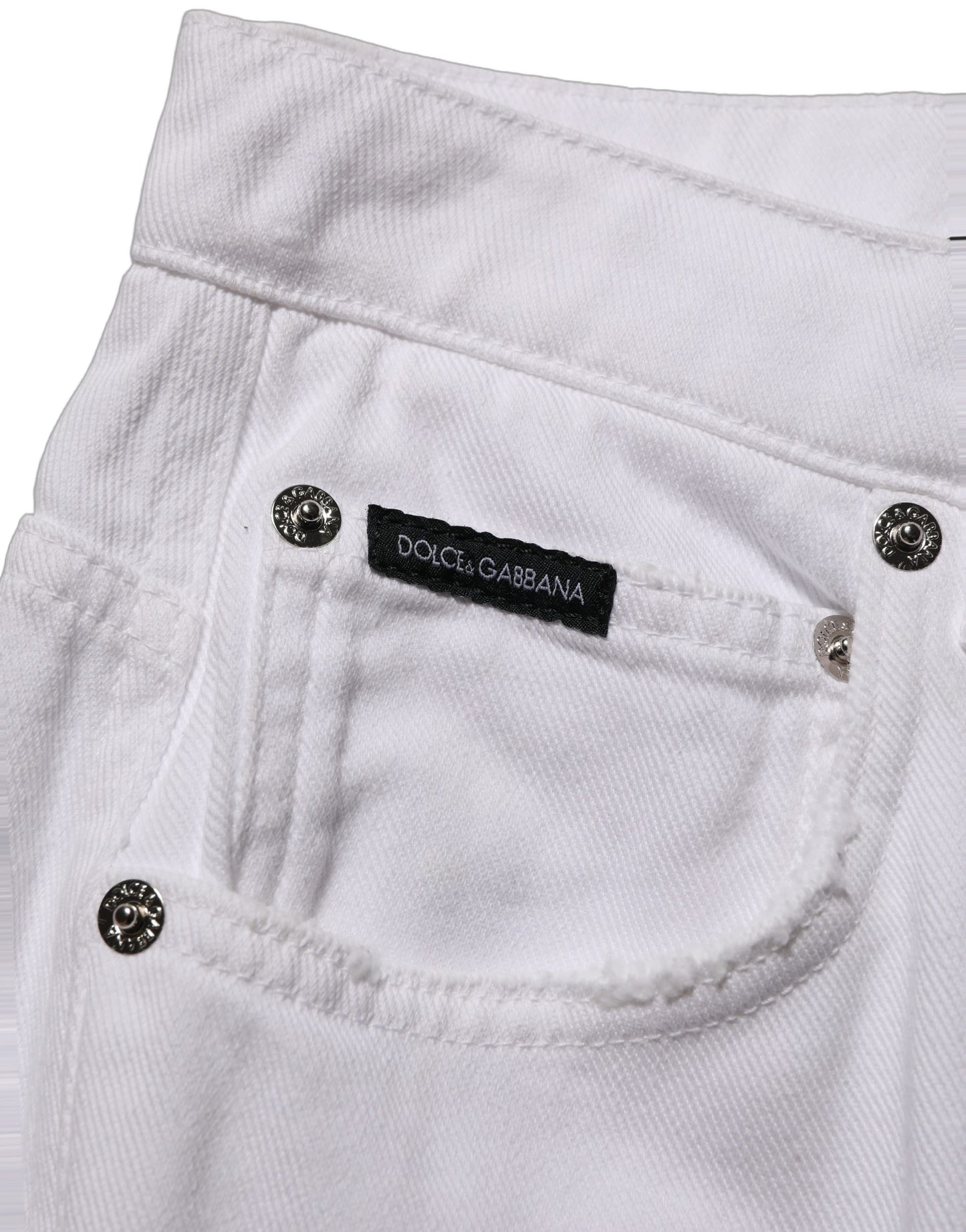 Dolce & Gabbana White Cotton Stretch Wide Leg Denim Jeans