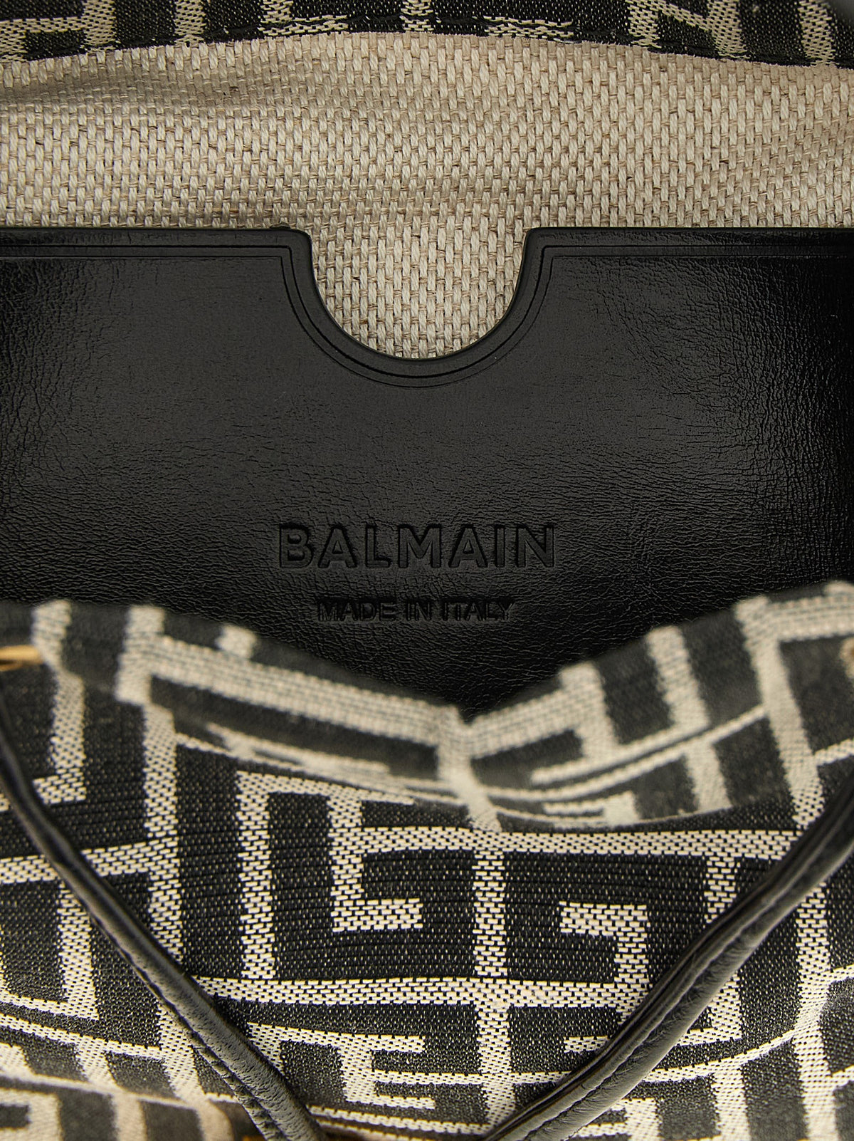 Balmain Pulse Leather & Polyester Cotton Mini Bucket Handbag - Bicolour Black Gold White Jacquard Monogram